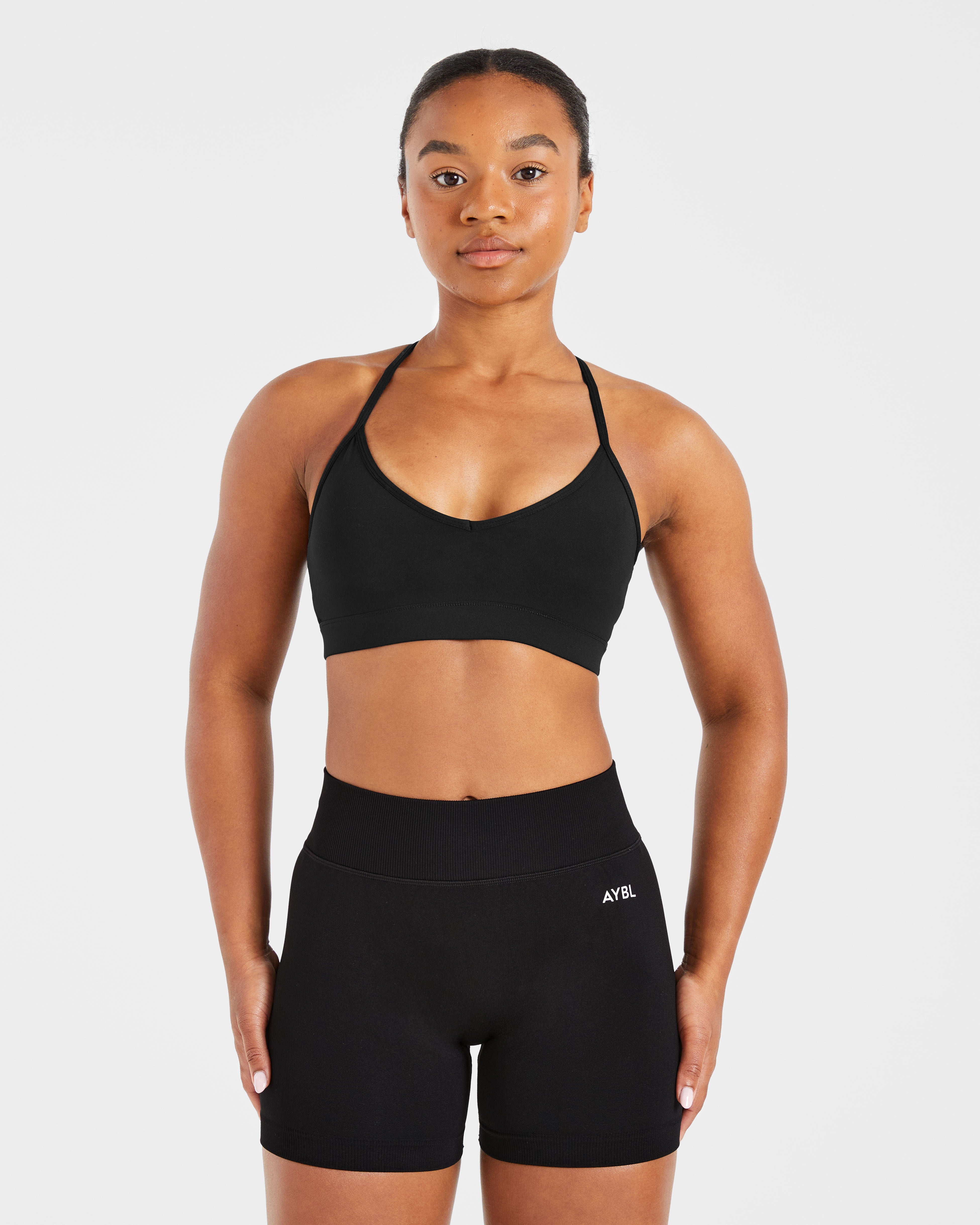 Sports Bra Básico con Escote en V y Tirantes - Negro