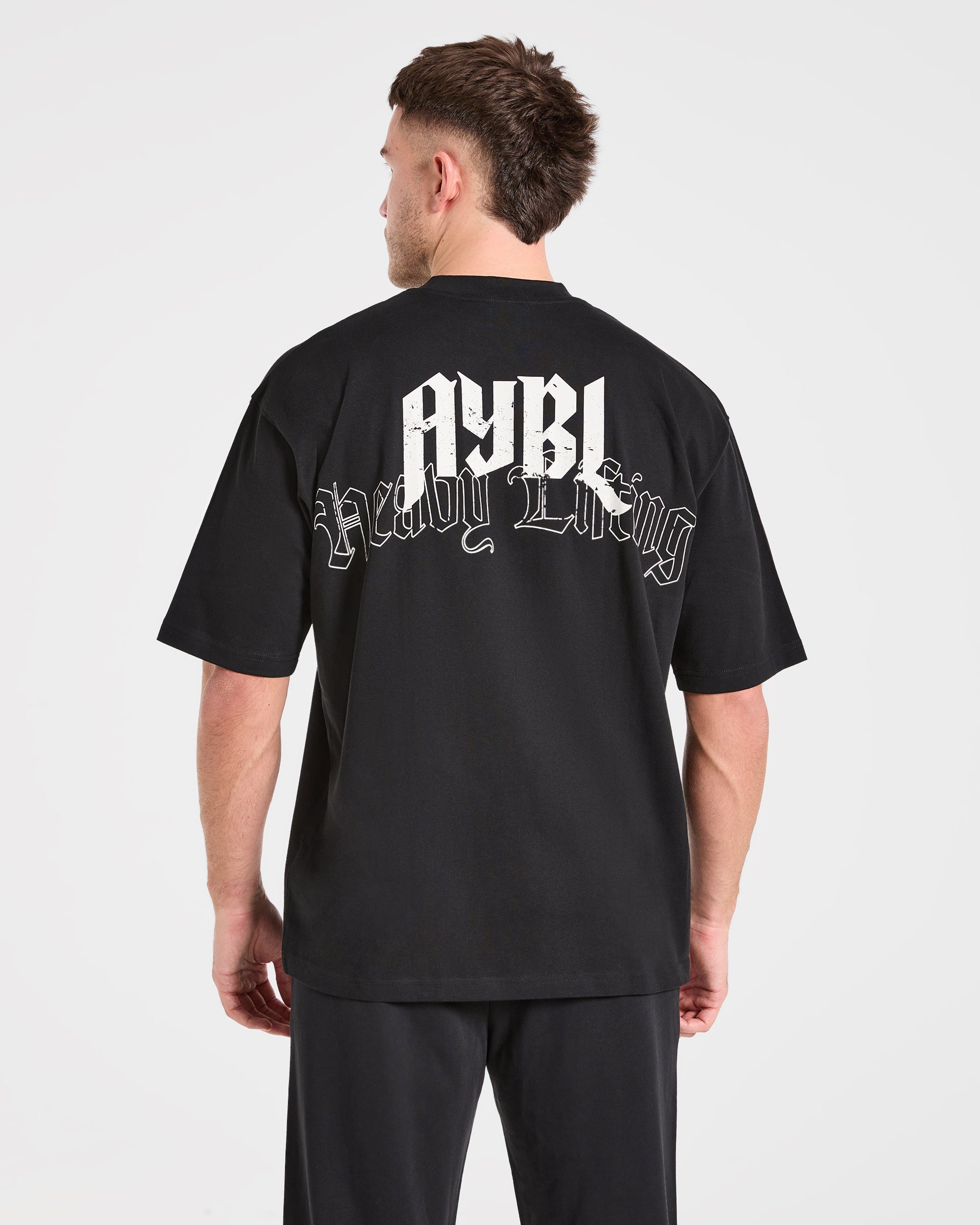 Camiseta Oversized Gótica para Levantamiento de Pesas - Negro/Blanco