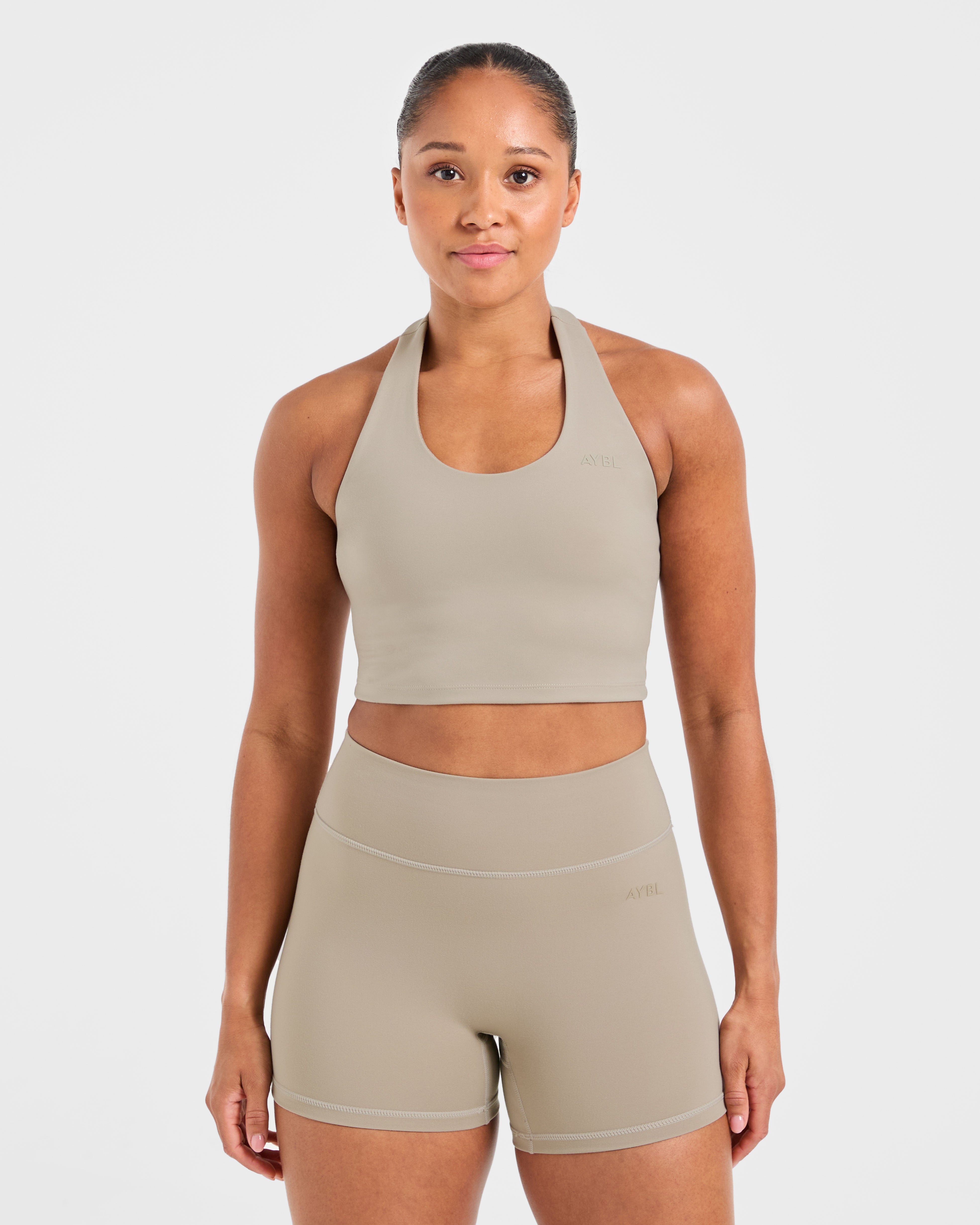 Top Corto de Cuello Halter - Taupe Apagado