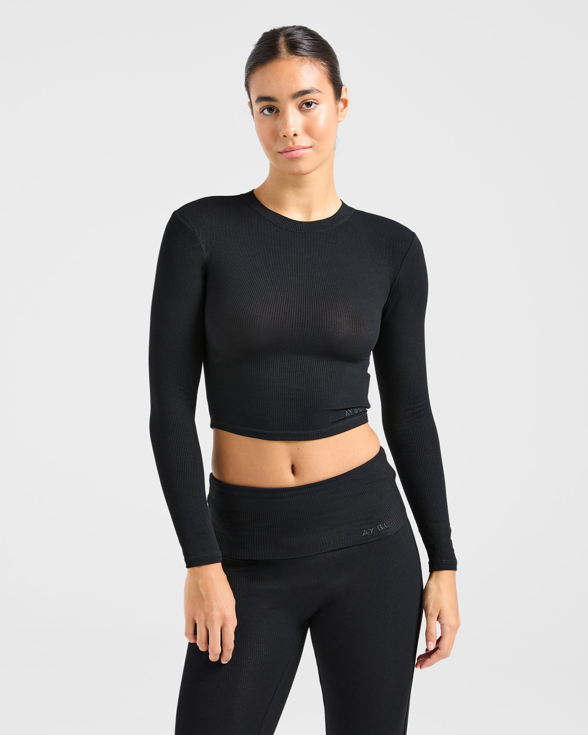 Camiseta de Manga Larga con Ribetes para Relajarse - Negro