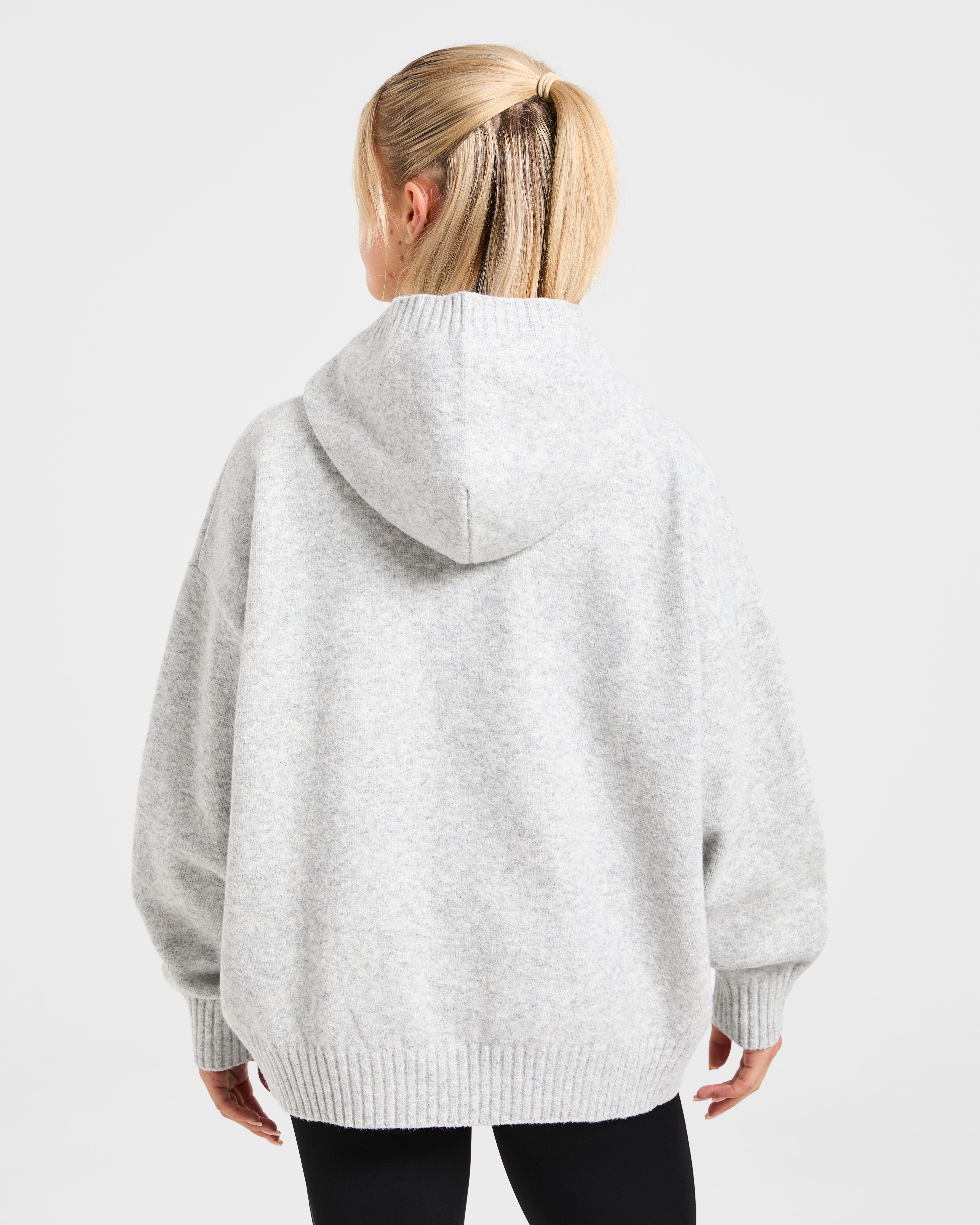 Sudadera Oversized de Lana Minimal Logo Varsity - Gris Marfil/Borgoña