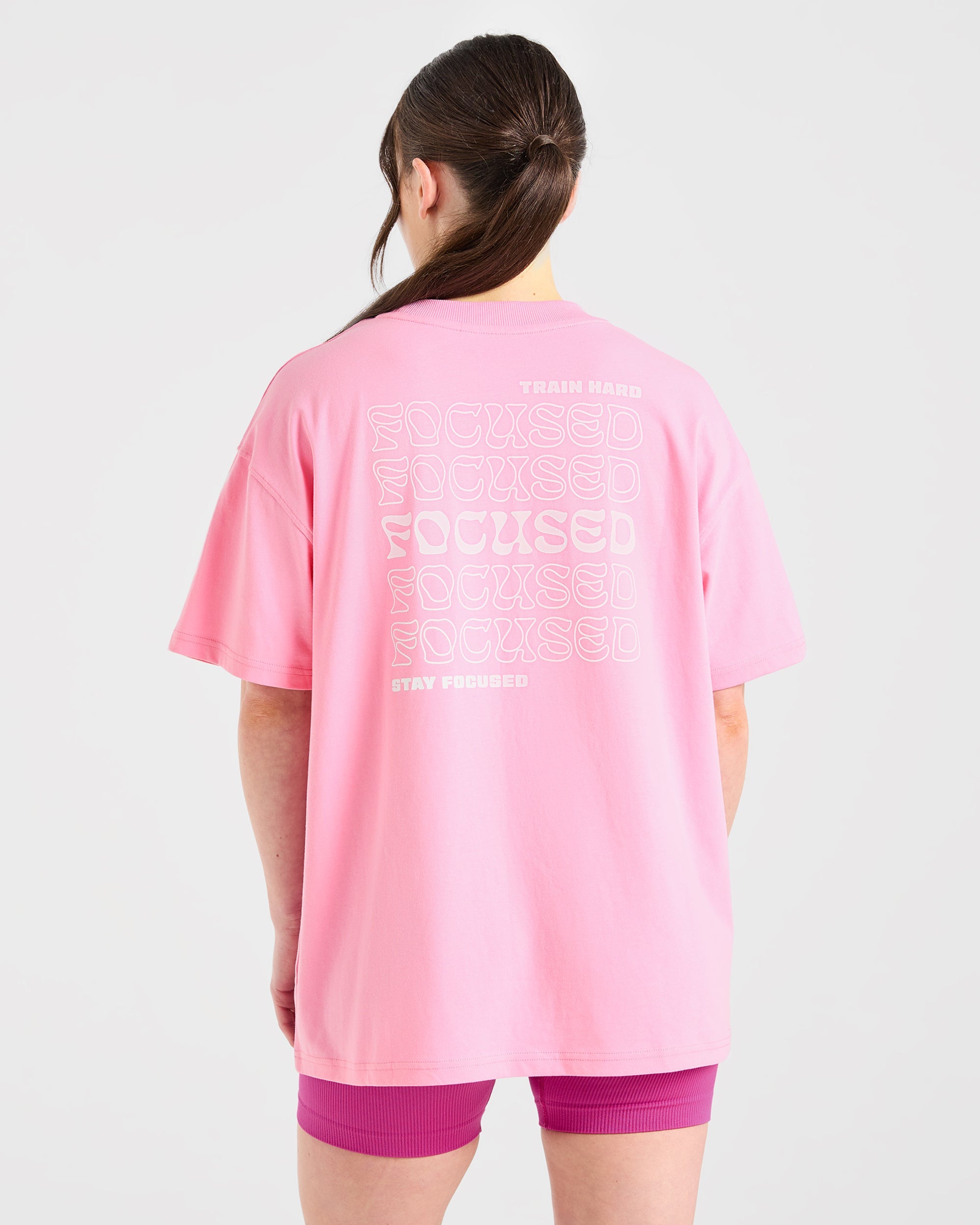 Camiseta Oversized con Estampado de Ondas Focalizadas - Rosa/Blanco