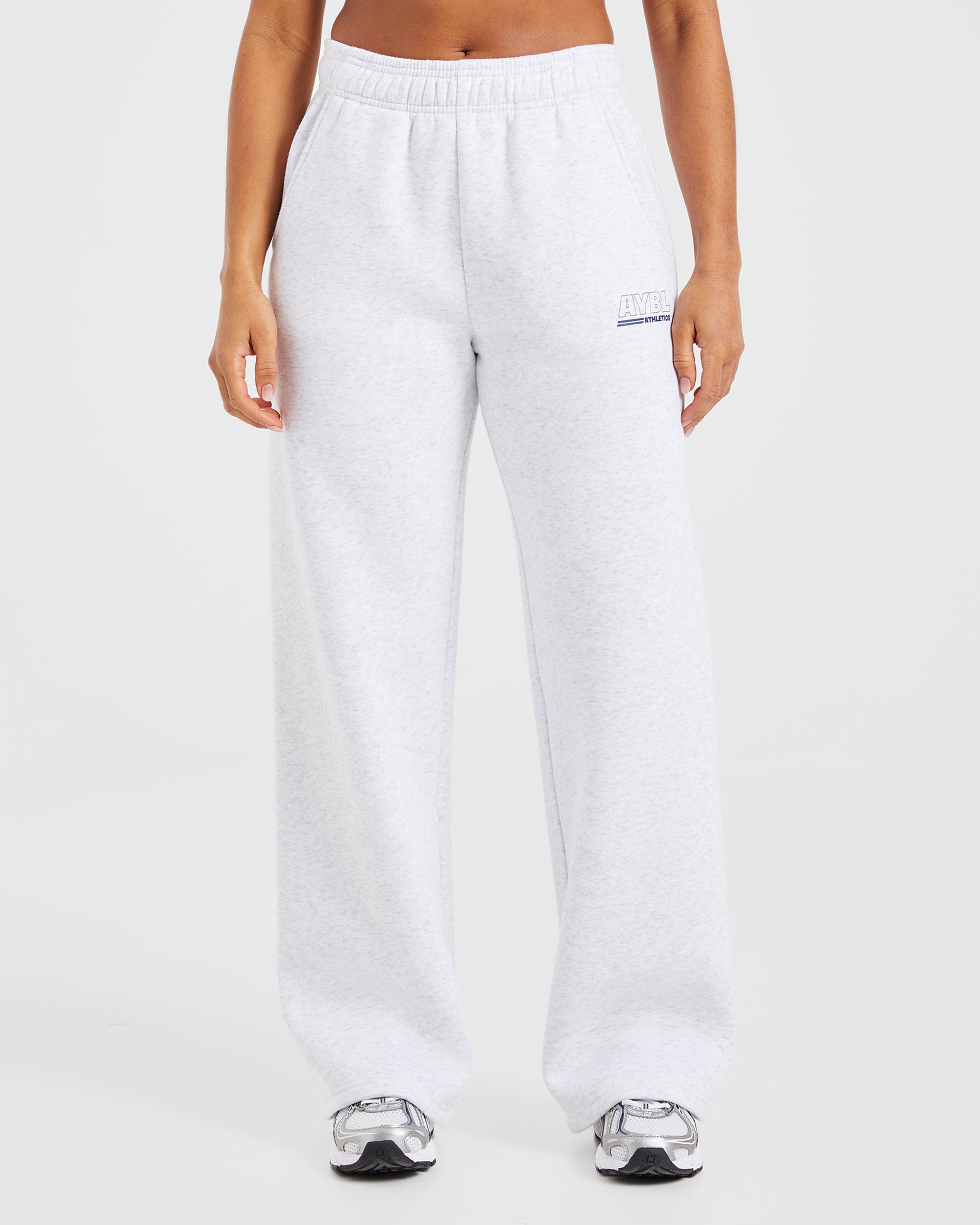 Pantalones Jogger de Pista Deportiva con Pierna Recta y Corte Amplio - Gris Escarcha/Azul Marino