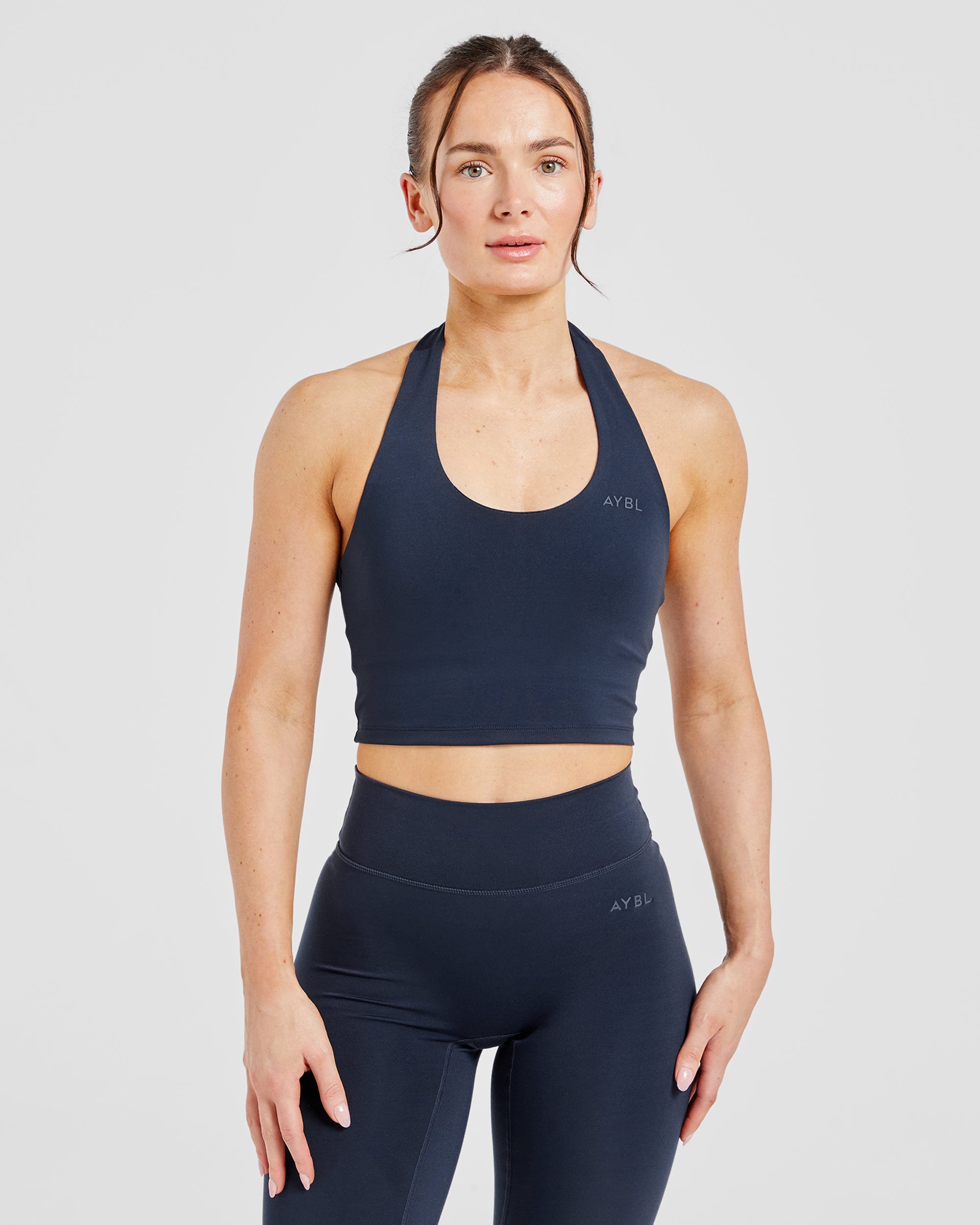 Top Corto Halter con Cuello de Pico - Azul Marino