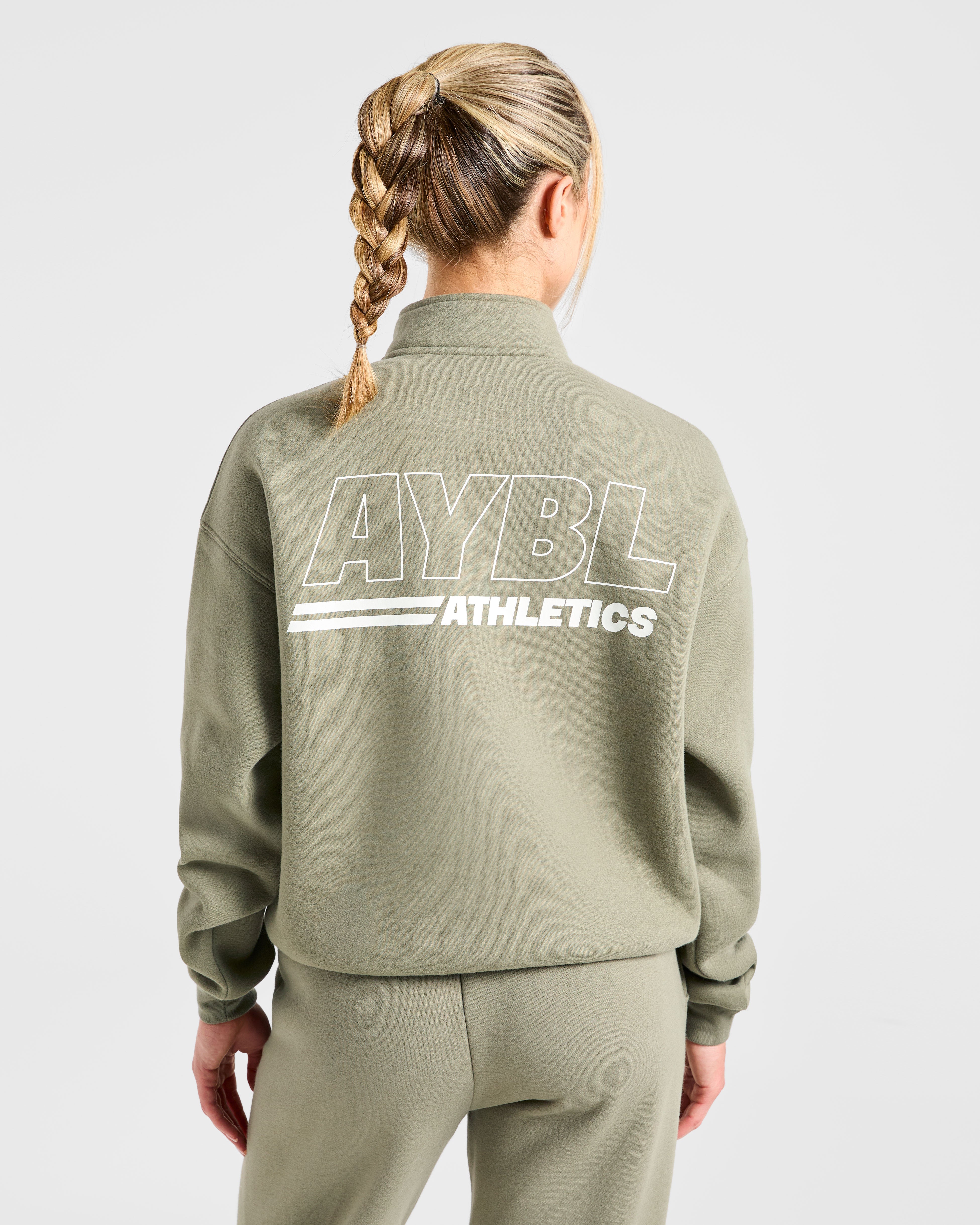Pullover Oversized de Pista De Atletismo con Cierre de 1/4 - Olivo Apagado