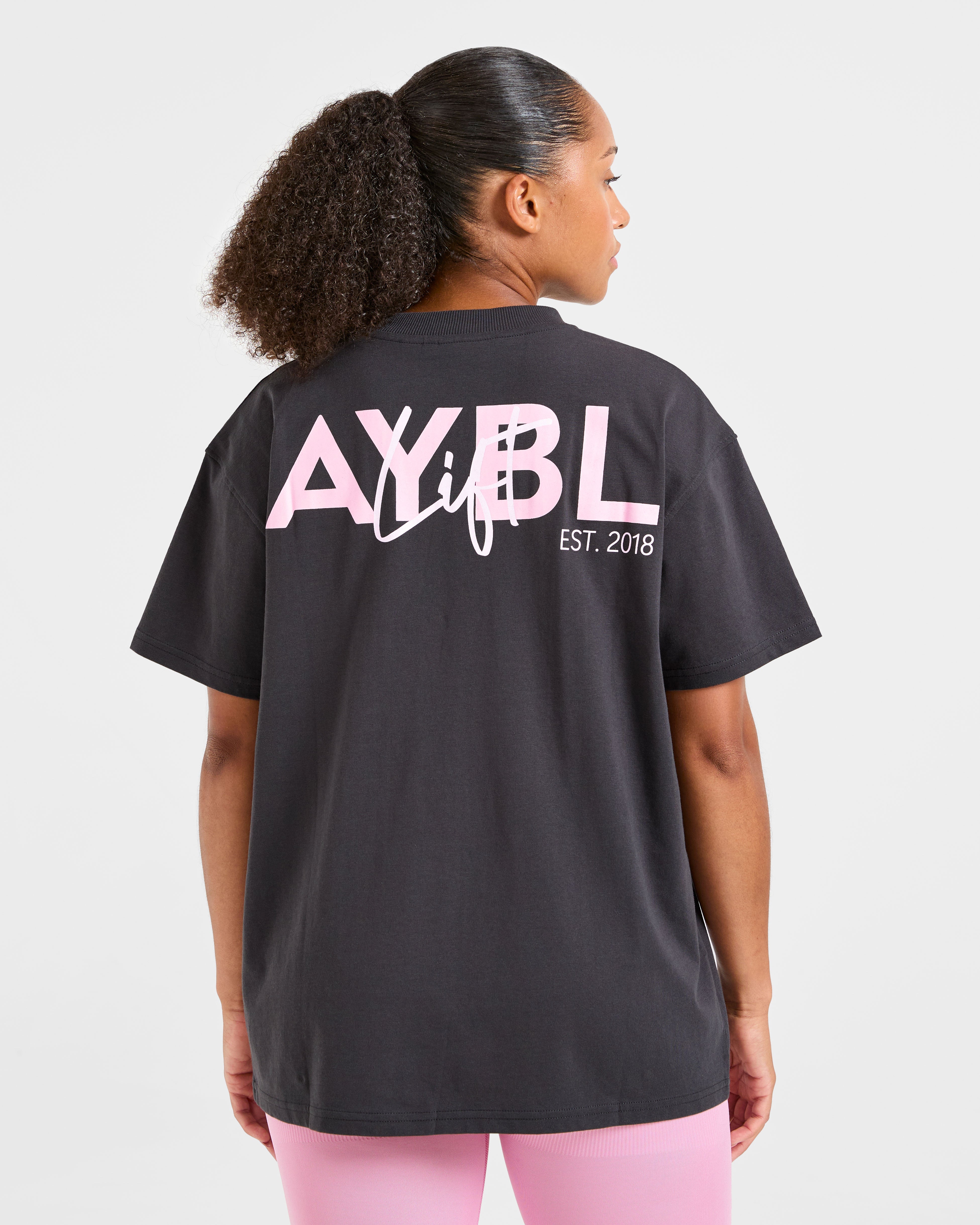 Camiseta Oversized con Gráfico Lift - Grafito/Rosa