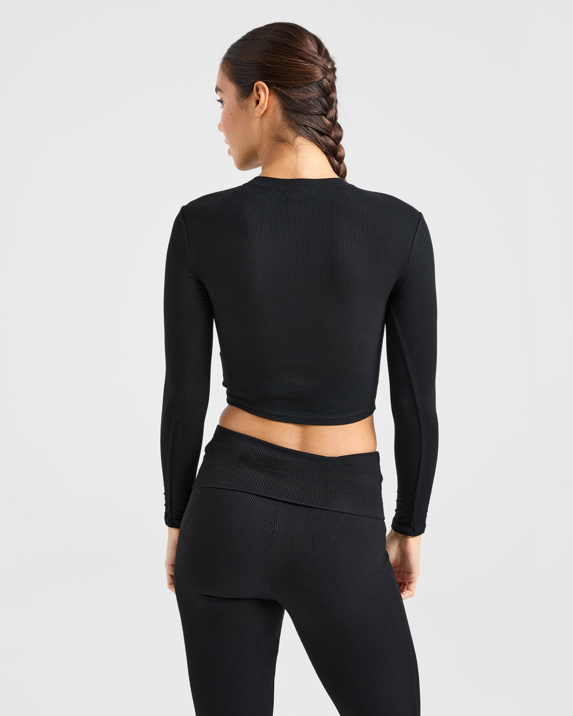 Camiseta de Manga Larga con Ribetes para Relajarse - Negro