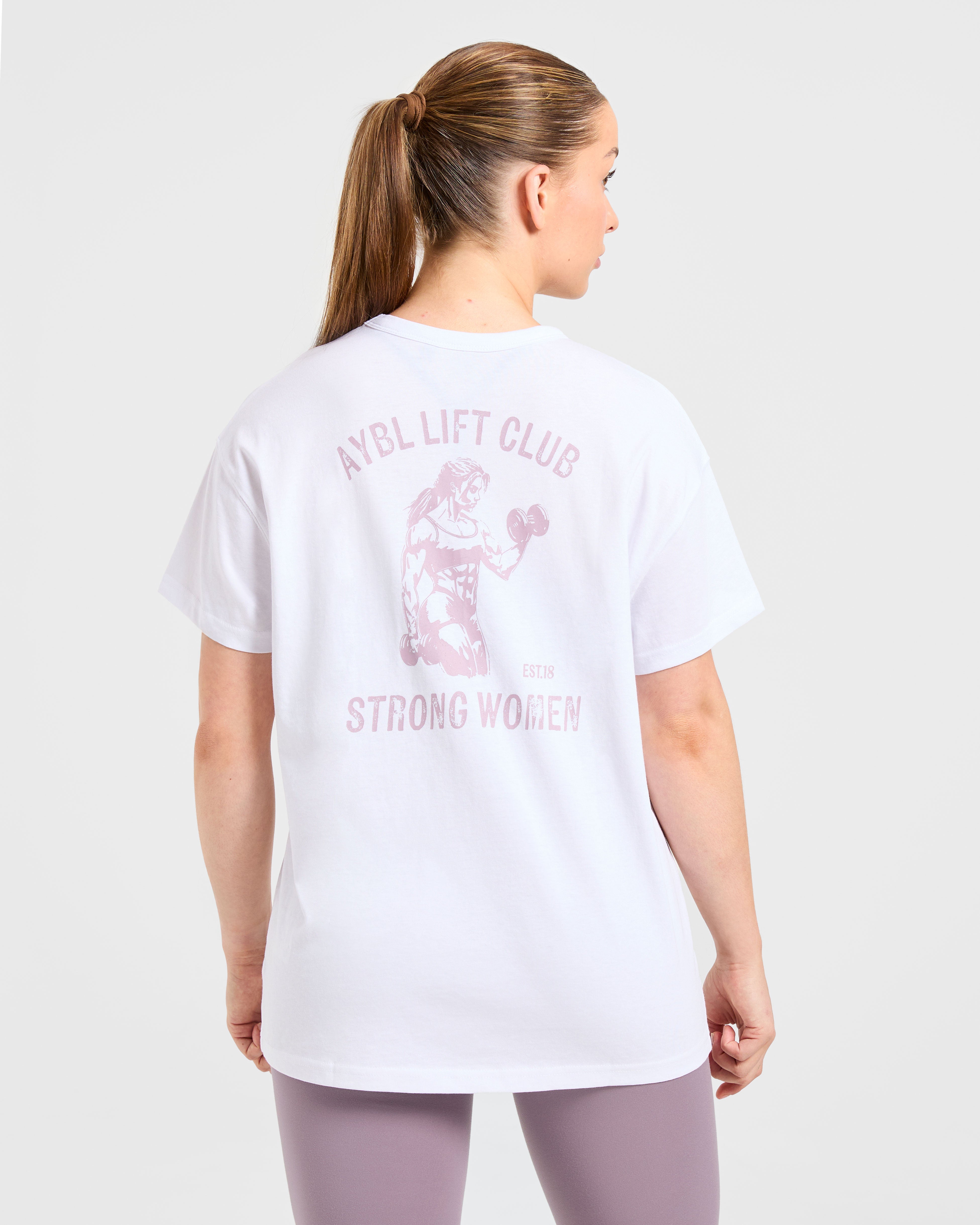 Camiseta Oversized Gráfica de Mujeres Fuertes - Blanco/Lila