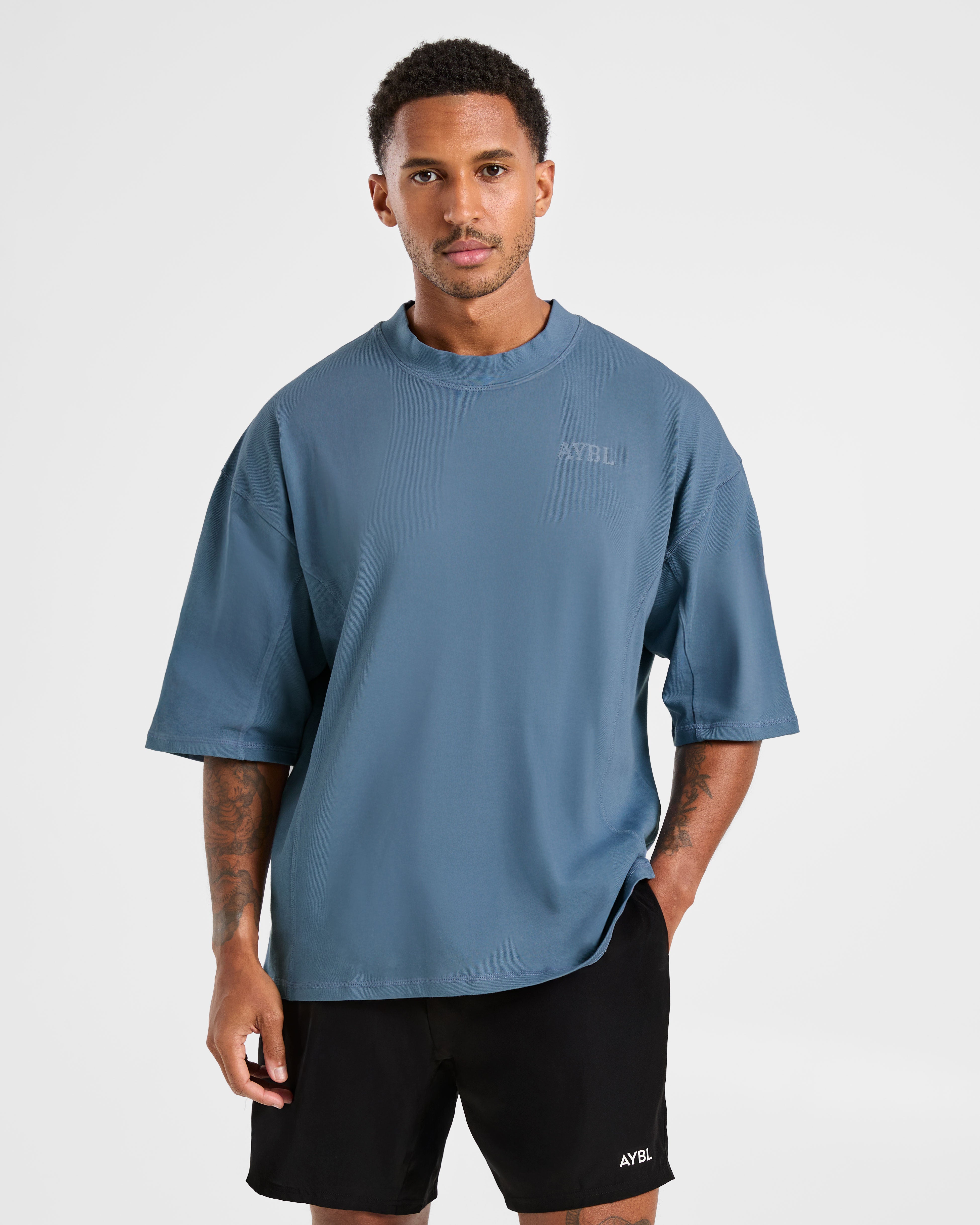 Camiseta Oversized Desgastada Lift Club - Azul Indigo Lavar