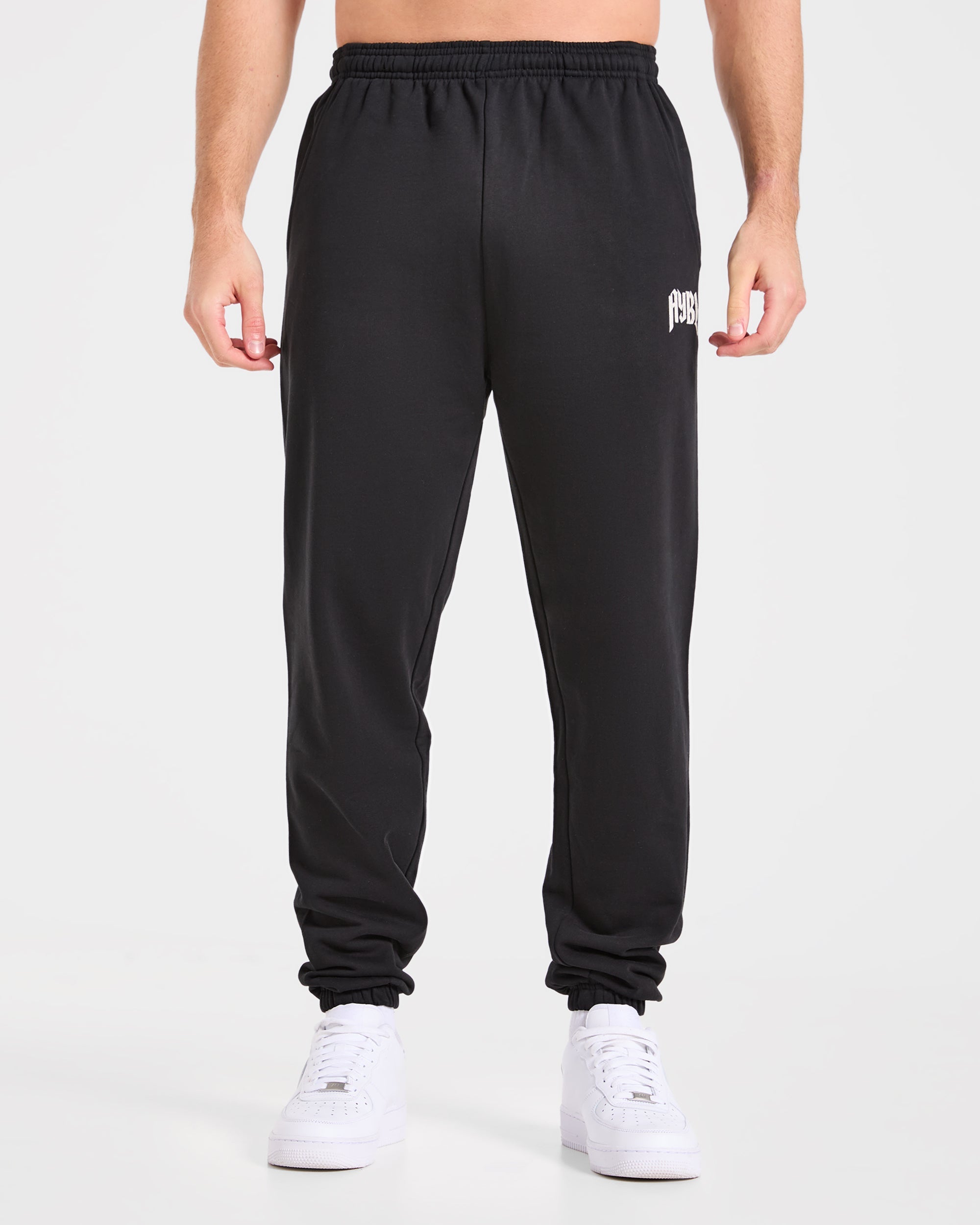 Pantalones Jogger Góticos Oversized para Levantamiento Pesado - Negro/Blanco