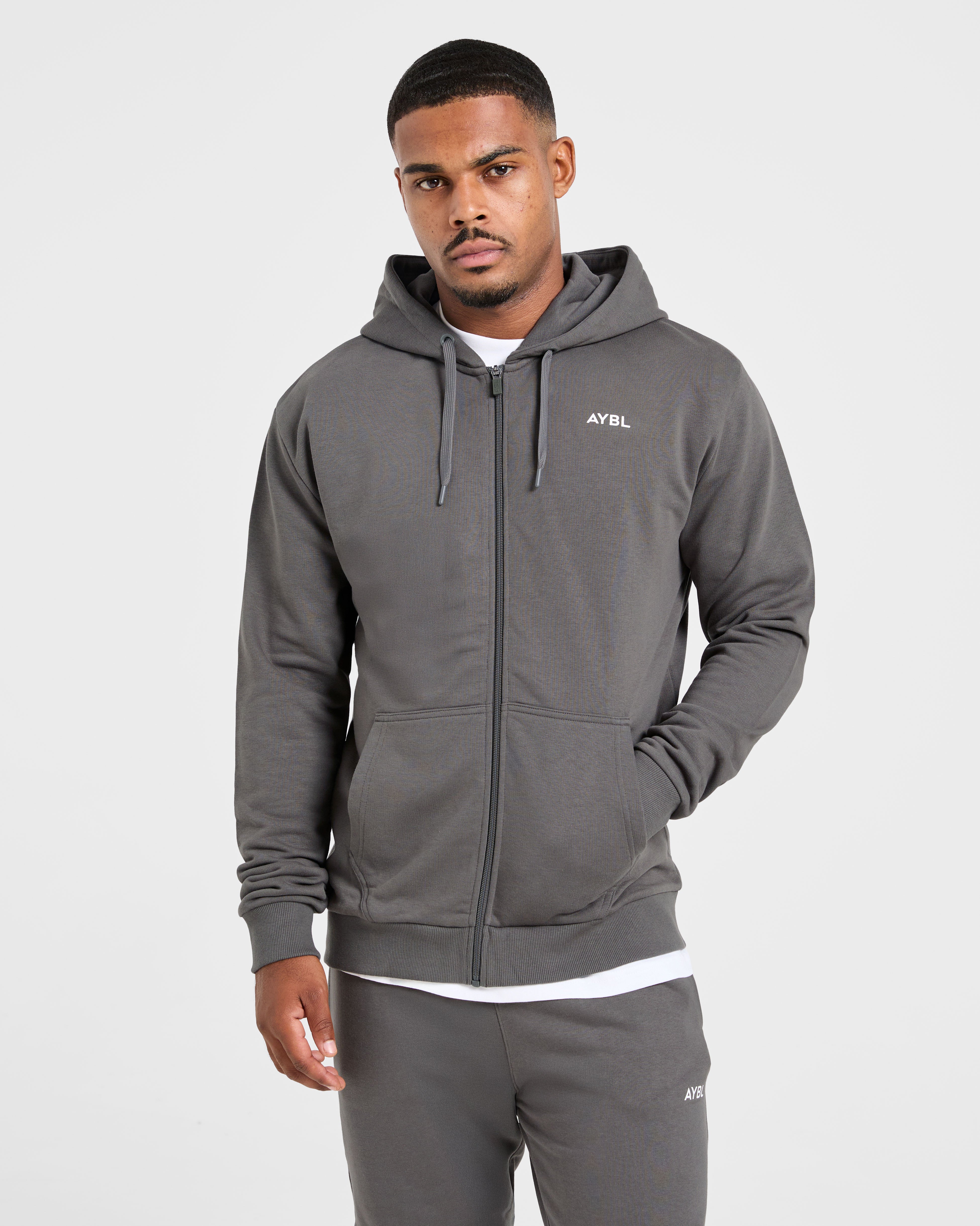 Essential Lightweight Zip Up Hoodie - Gris carbón