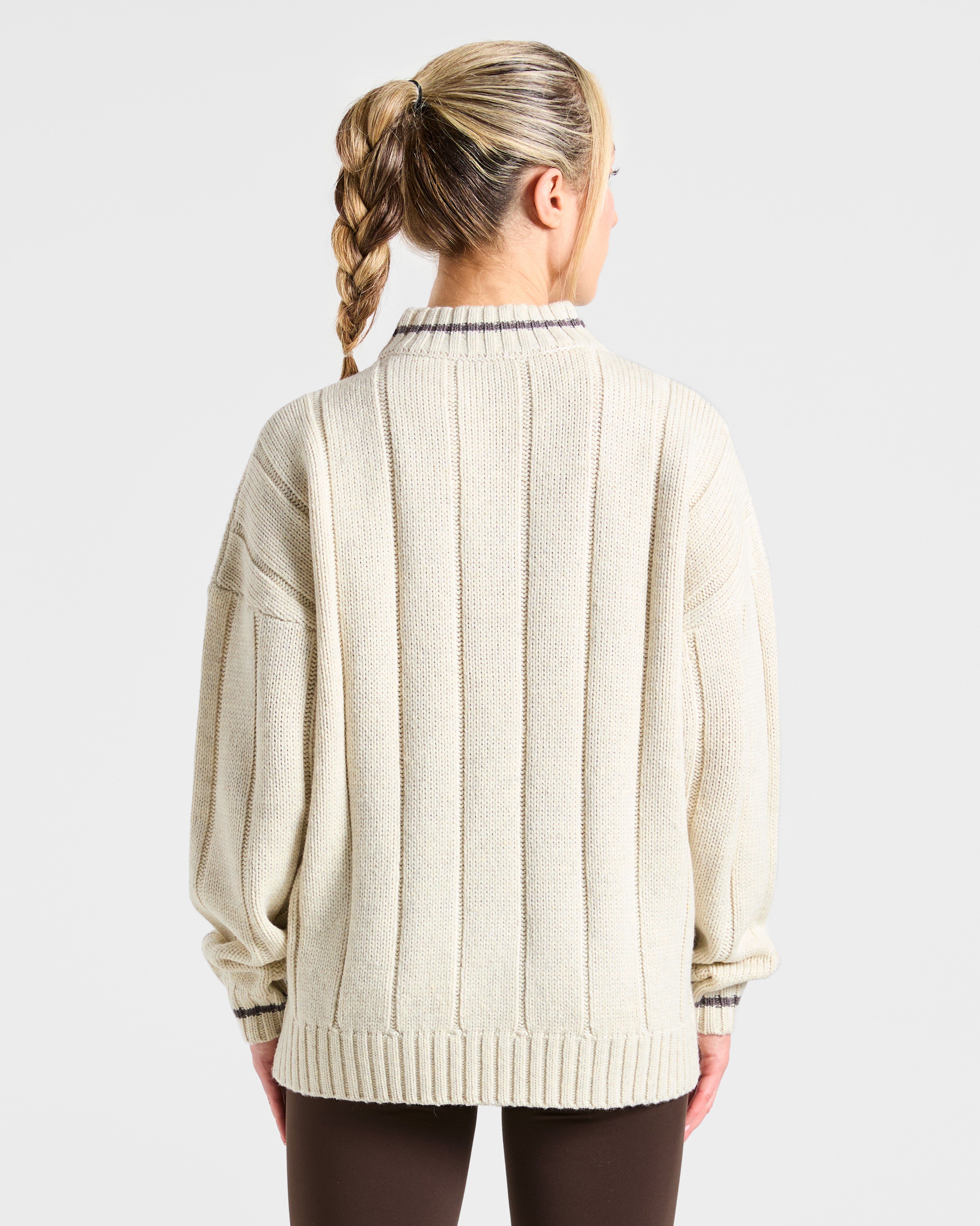 Athletics Oversized Knitted 1/4 Zip - Oatmeal