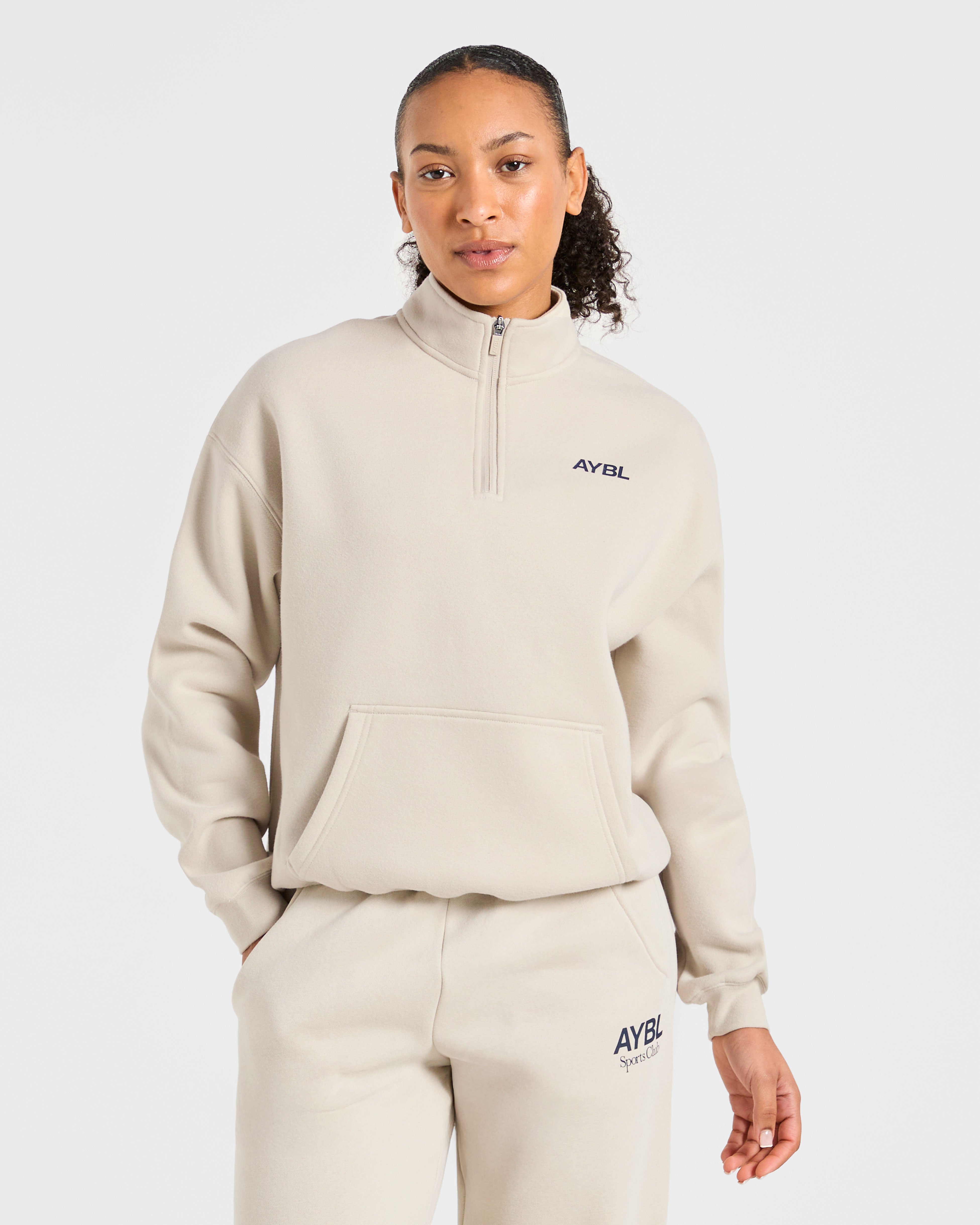 Pulóver Oversized de 1/4 de Botón del Club Deportivo - Arena/Azul Marino
