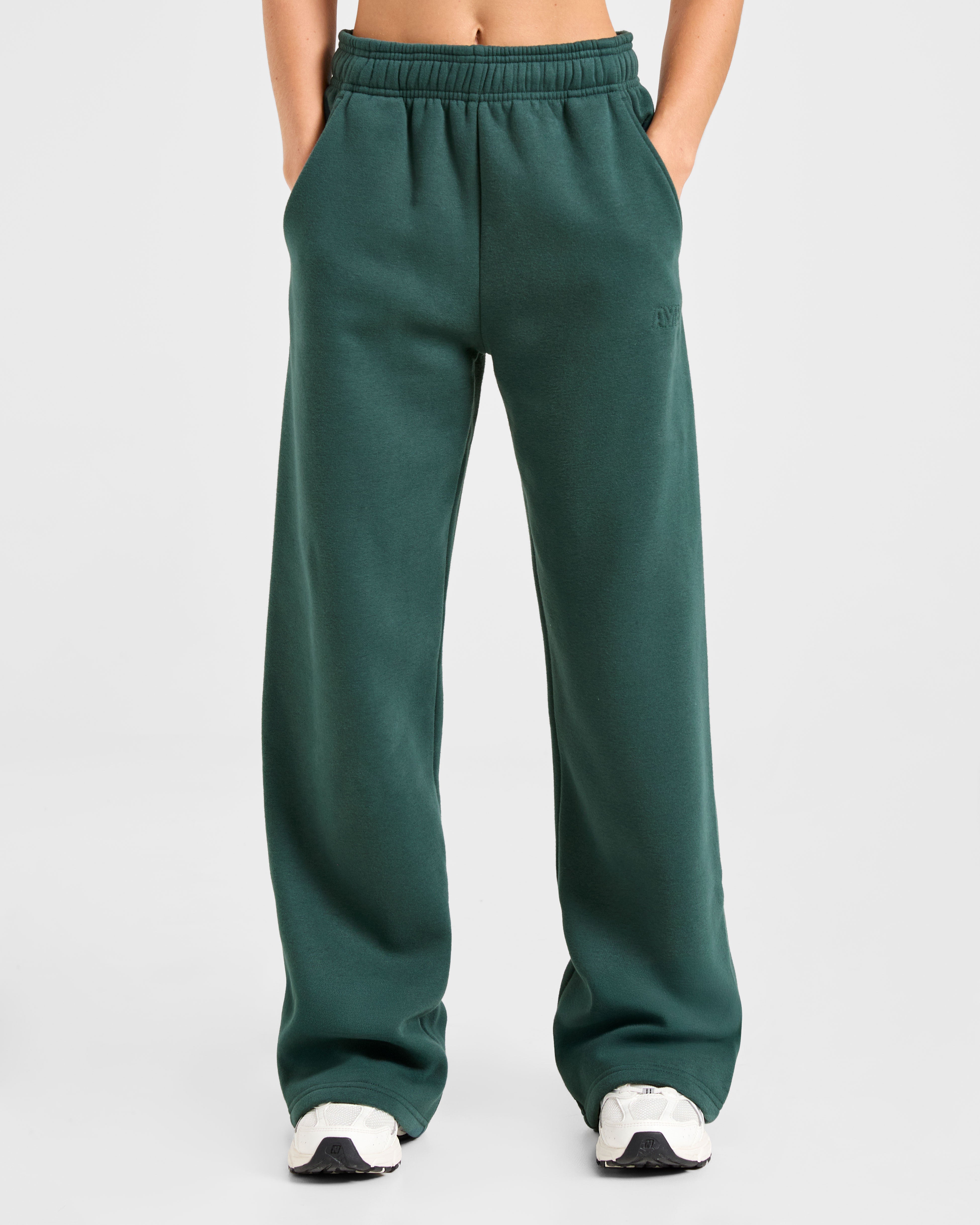 Pantalones de Chándal Clásicos de Felpa Amplios con Pierna Recta - Verde Pino