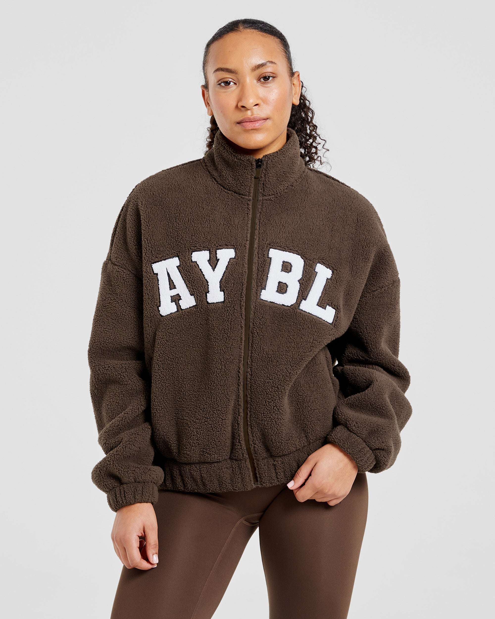 Chaqueta de Fleece Oversized con Cremallera - Marrón Cacao