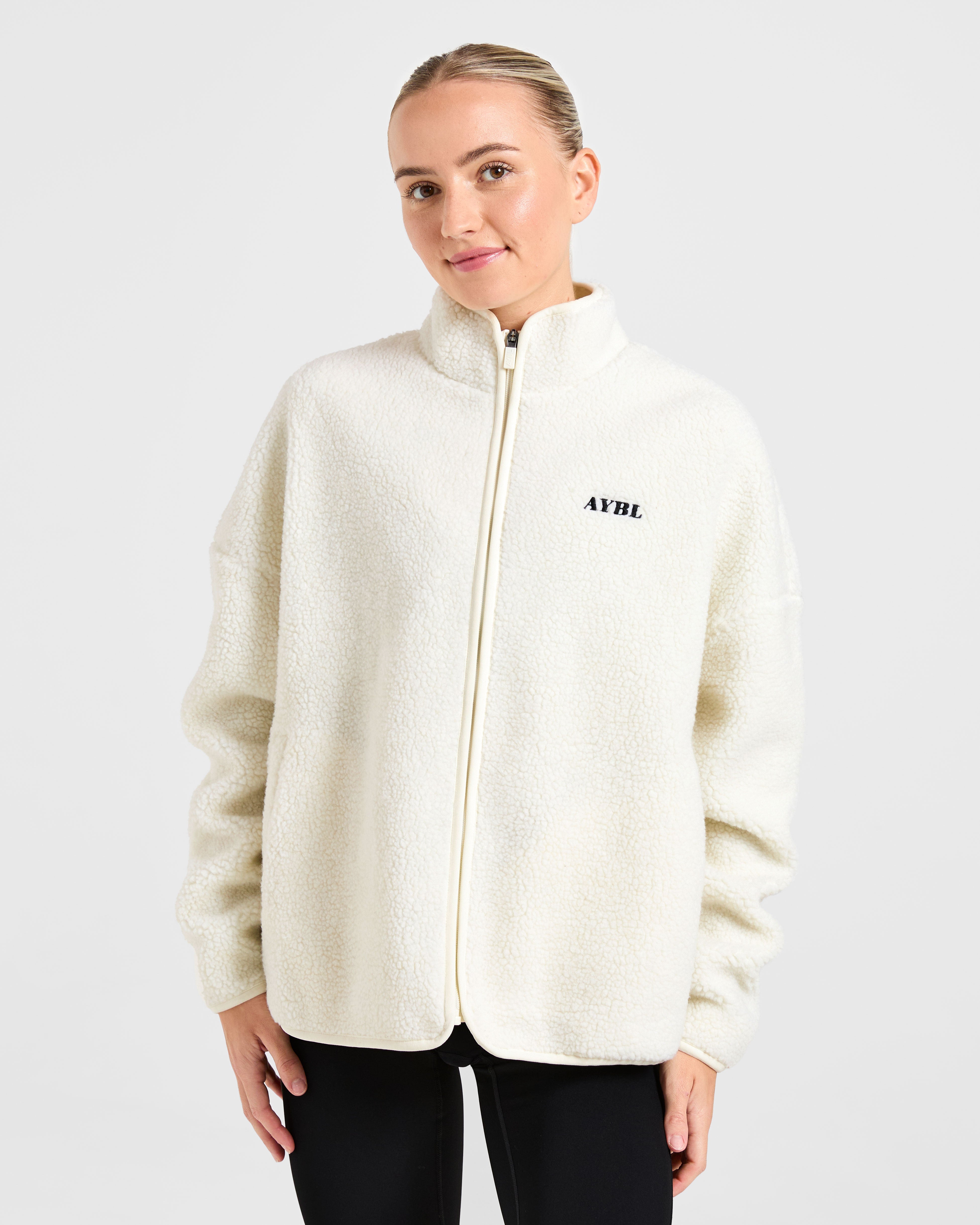 Chaqueta de Fleece con Cremallera Amplia - Crema