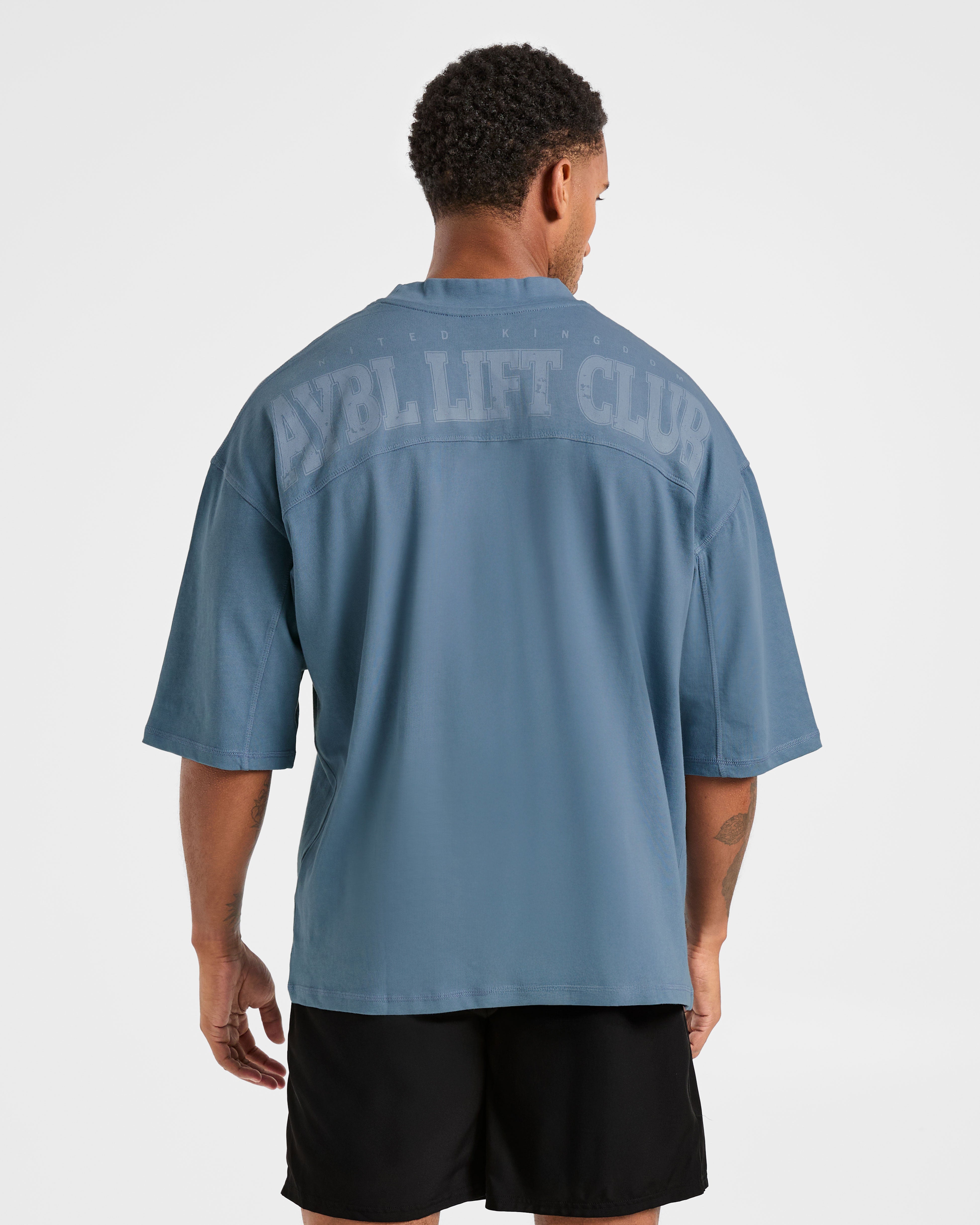 Camiseta Oversized Desgastada Lift Club - Azul Indigo Lavar