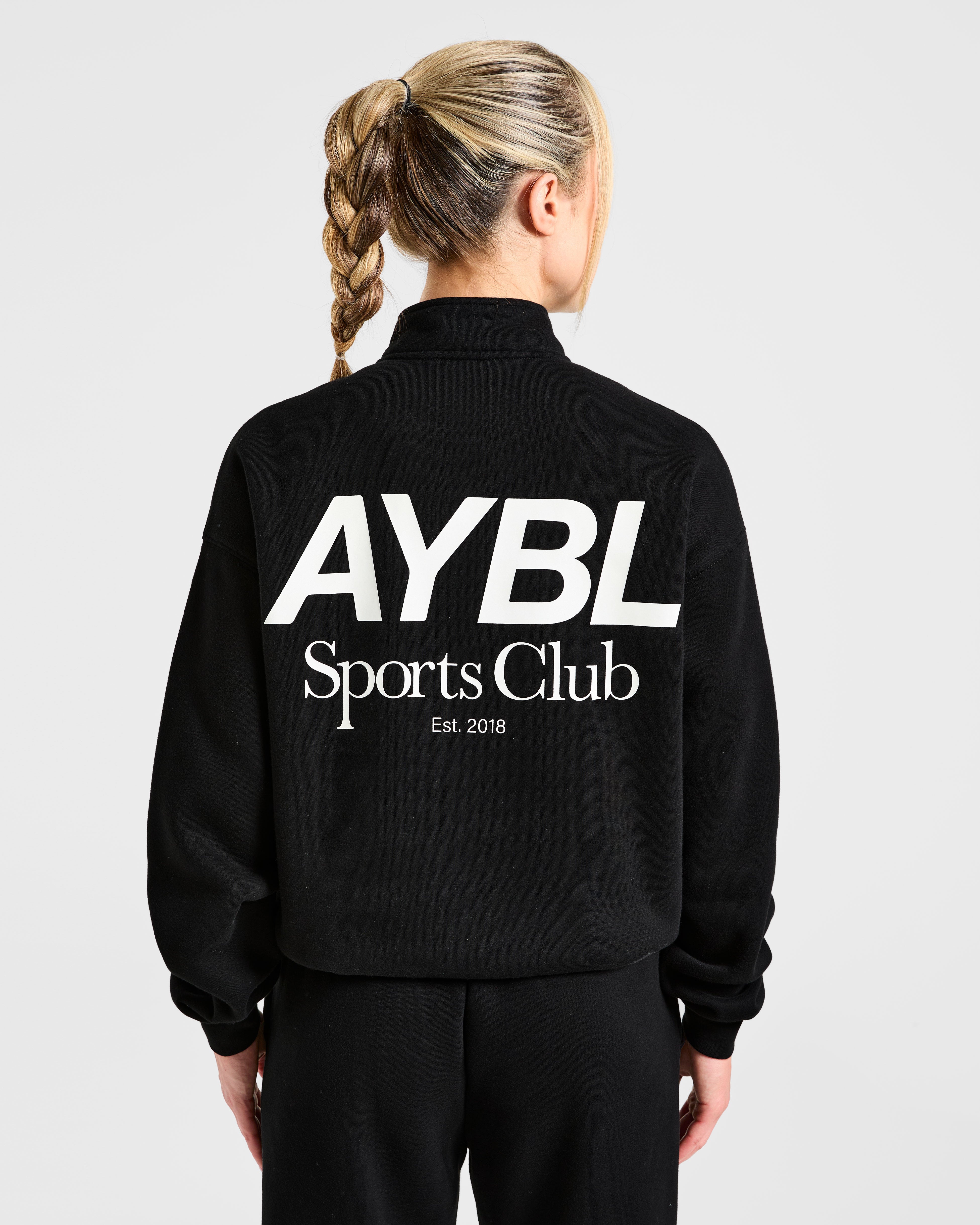 Pulóver Oversized de 1/4 Cremallera del Club Deportivo - Negro/Blanco