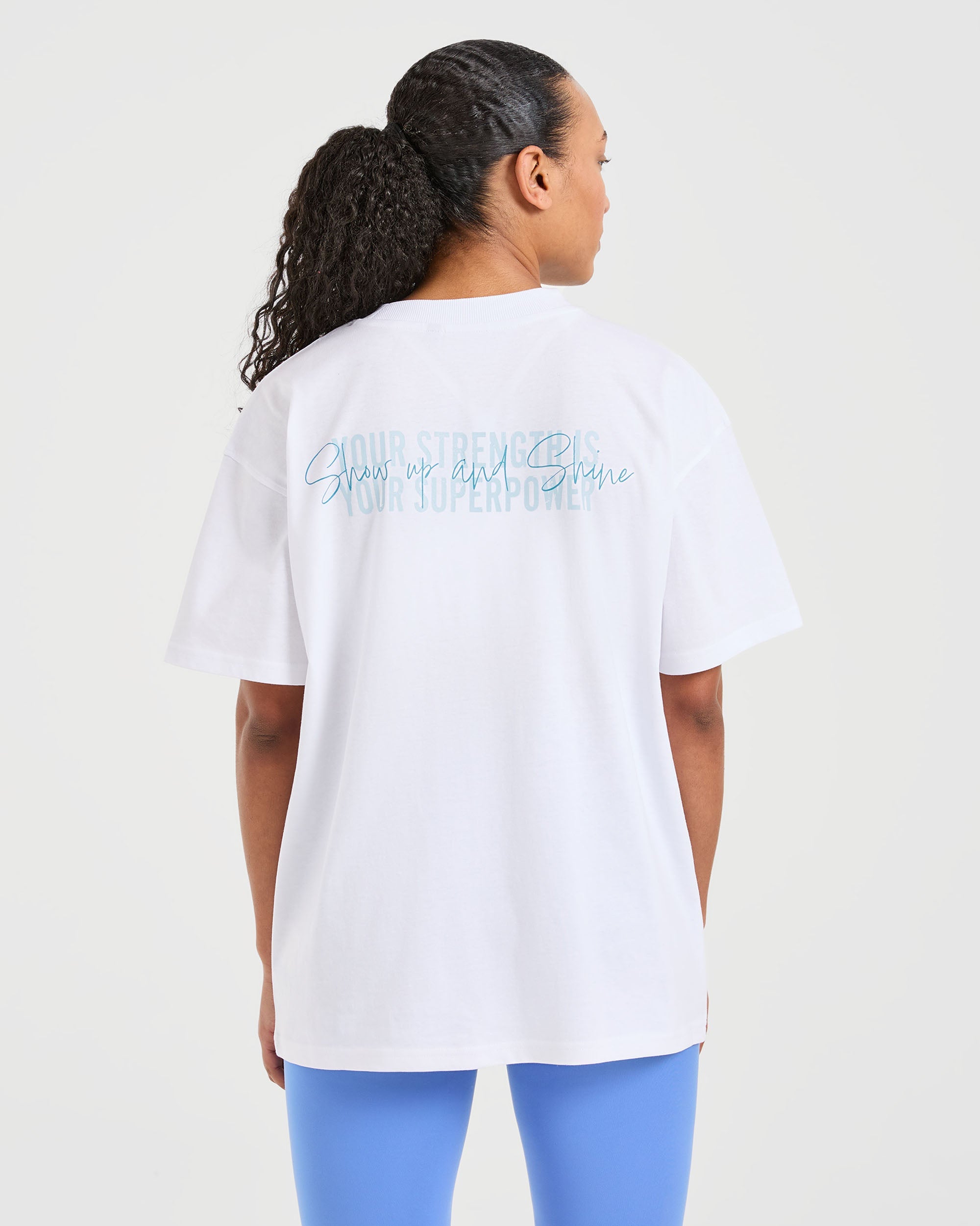 Camiseta Oversized Show Up - Blanco/Azul