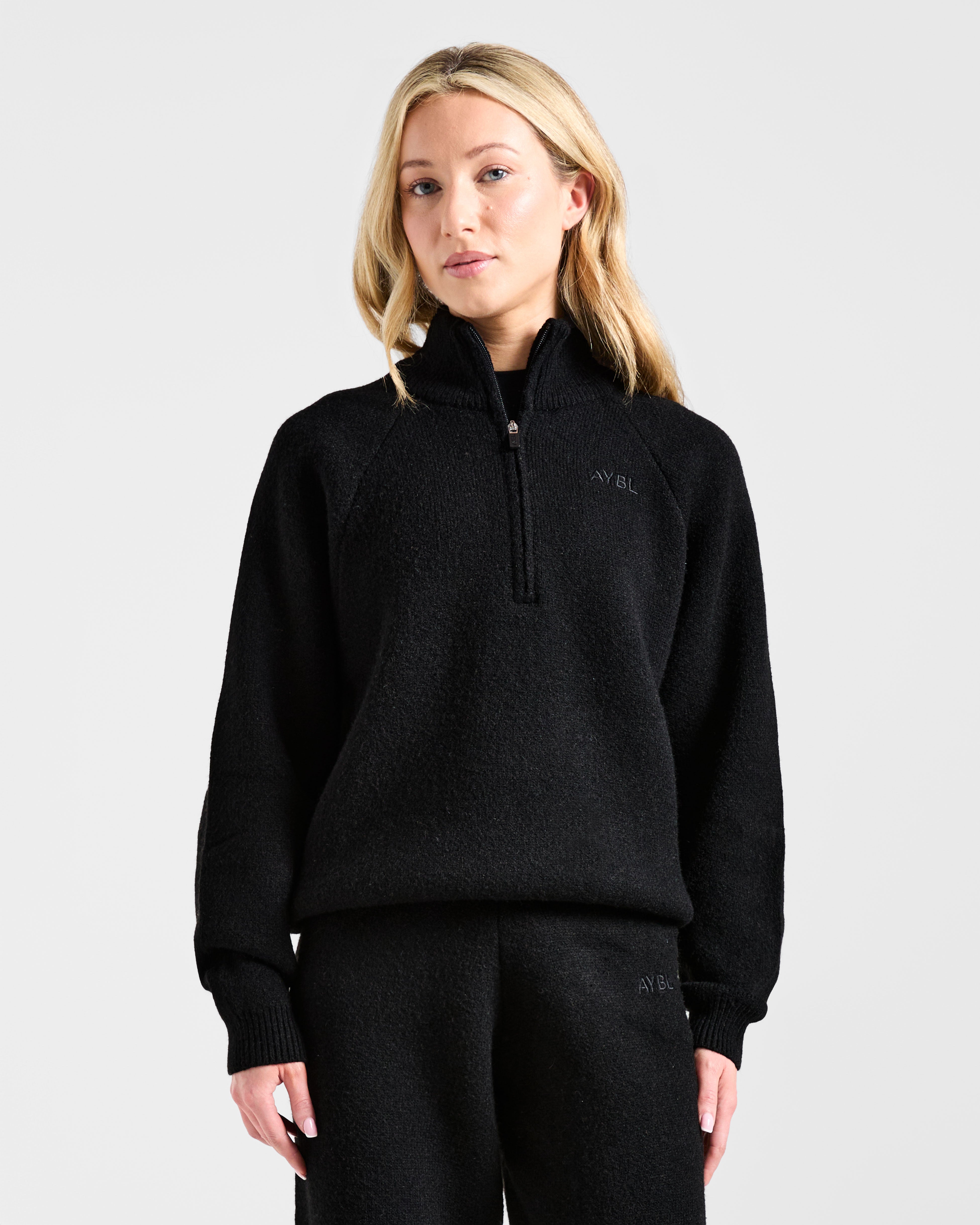Suéter Oversized Suave de 1/4 Botón - Negro