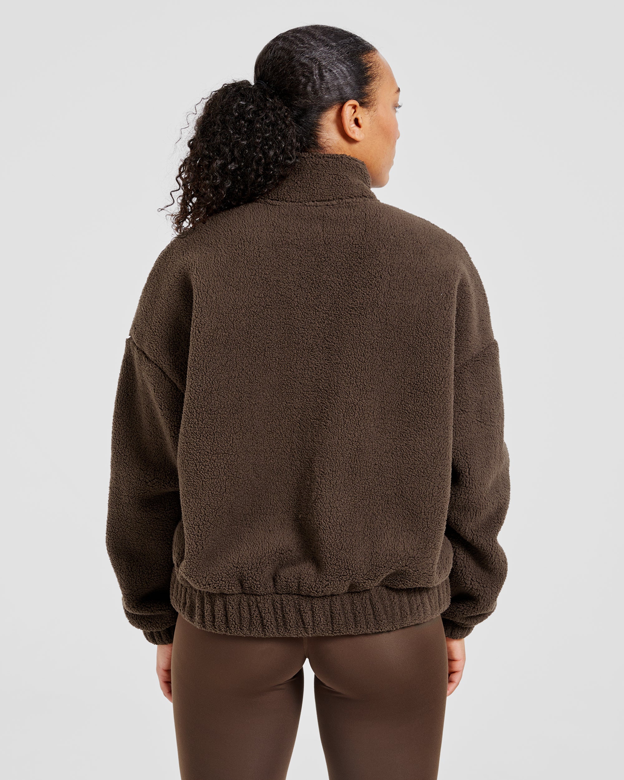 Chaqueta de Fleece Oversized con Cremallera - Marrón Cacao