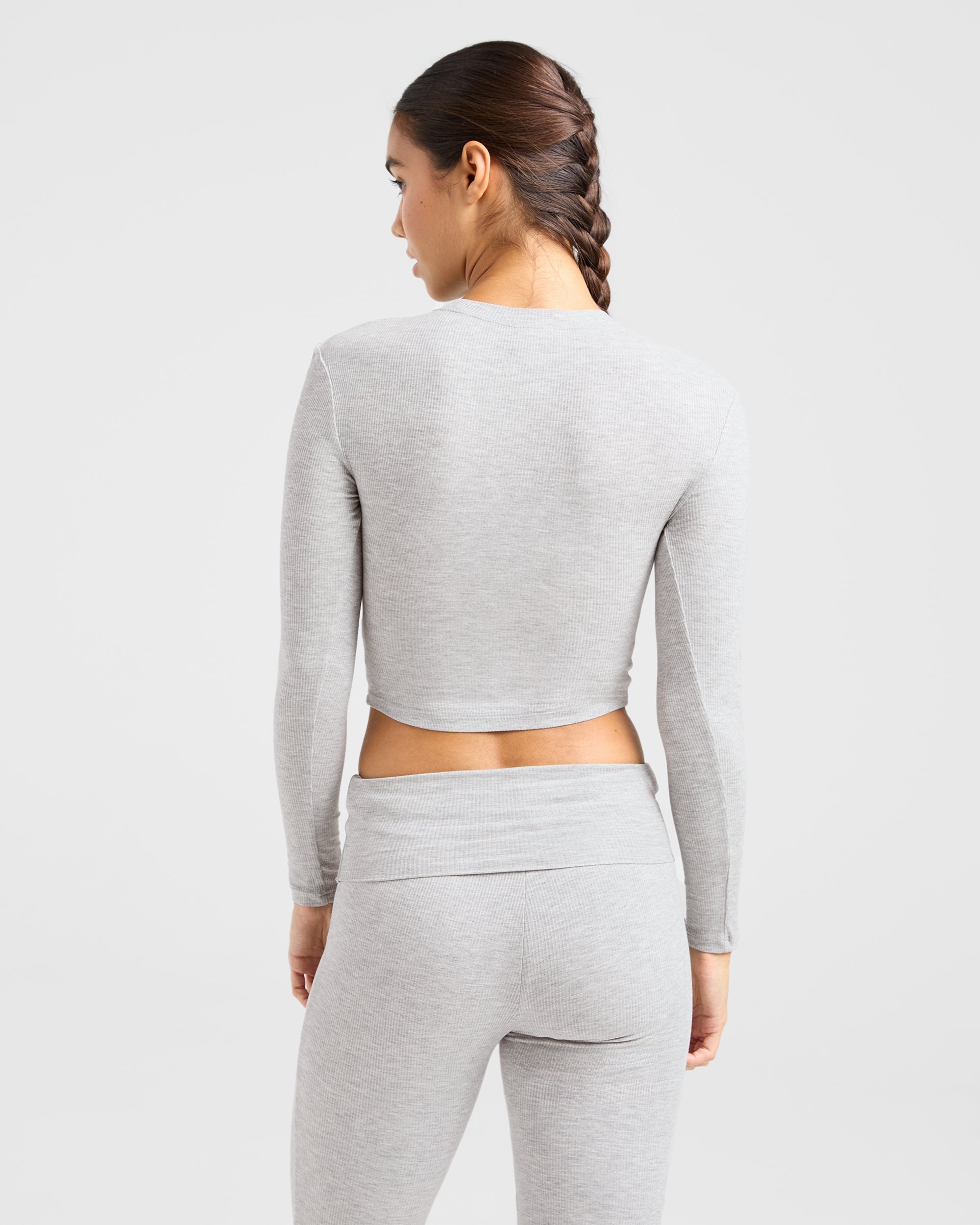 Camiseta de Manga Larga con Ribete para Salir - Gris Marfil
