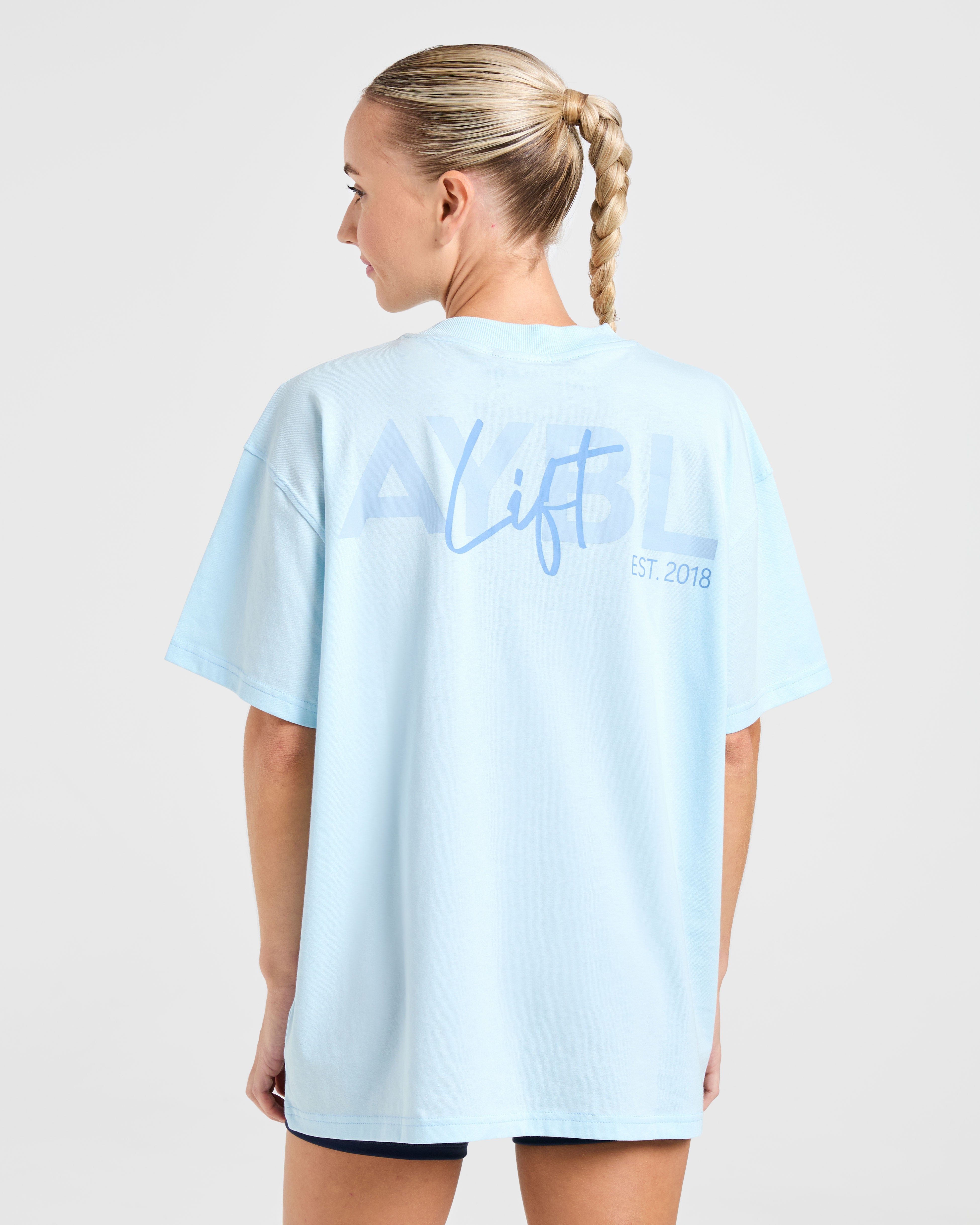 Camiseta Oversized con Estampado Lift - Azul Bebé