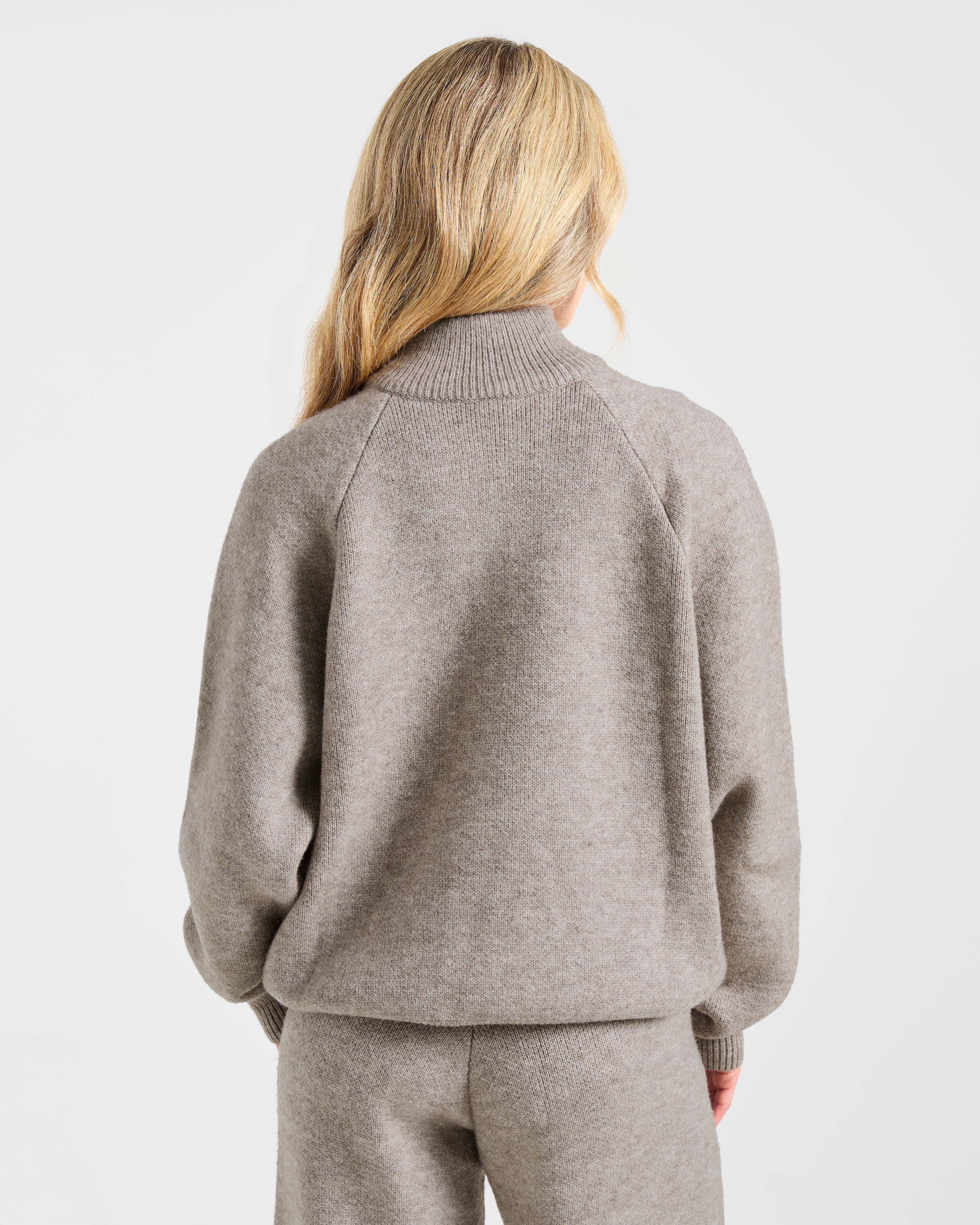 Suéter Oversized de Punto 1/4 Cremallera Suave - Marrón Marle
