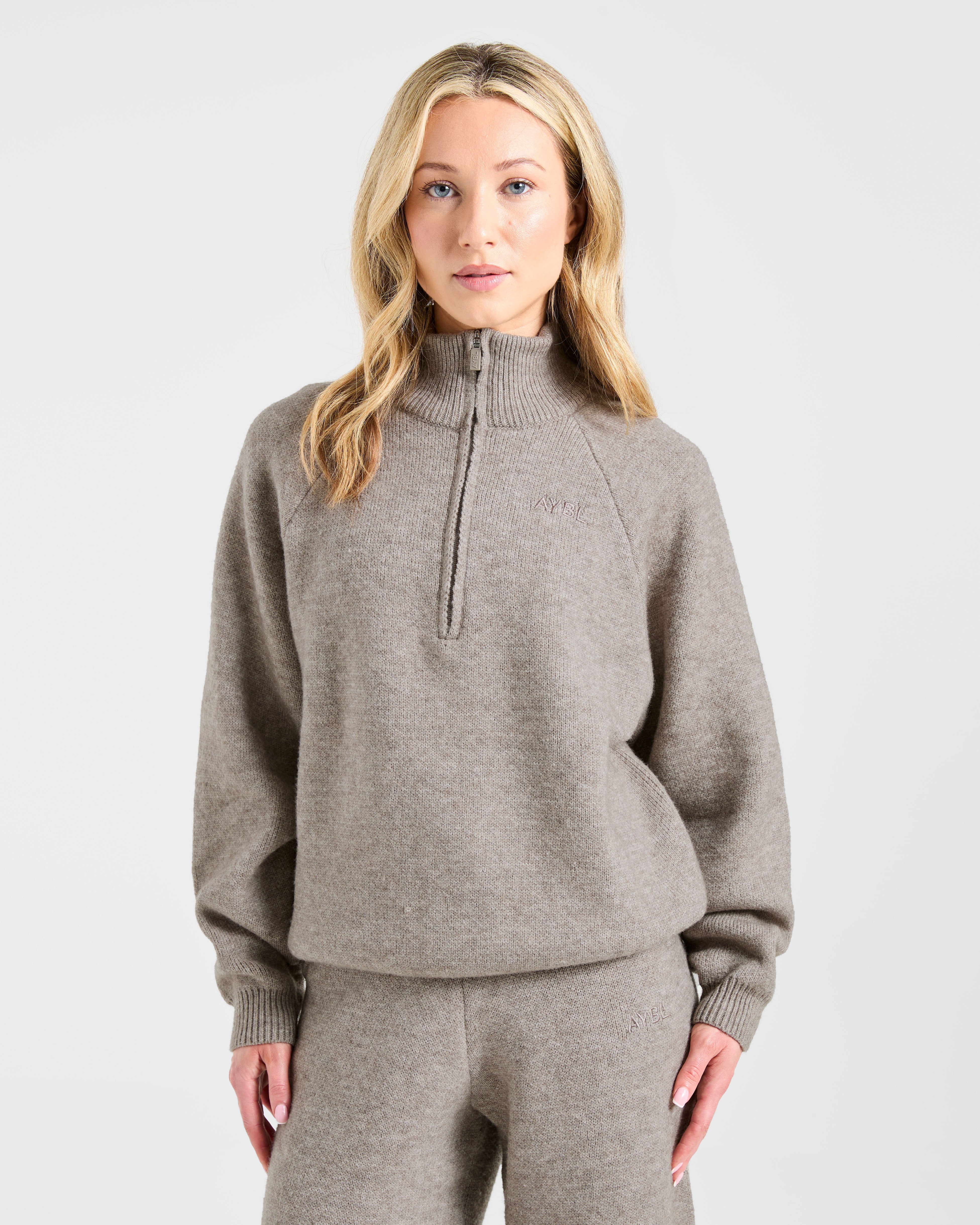 Suéter Oversized de Punto 1/4 Cremallera Suave - Marrón Marle