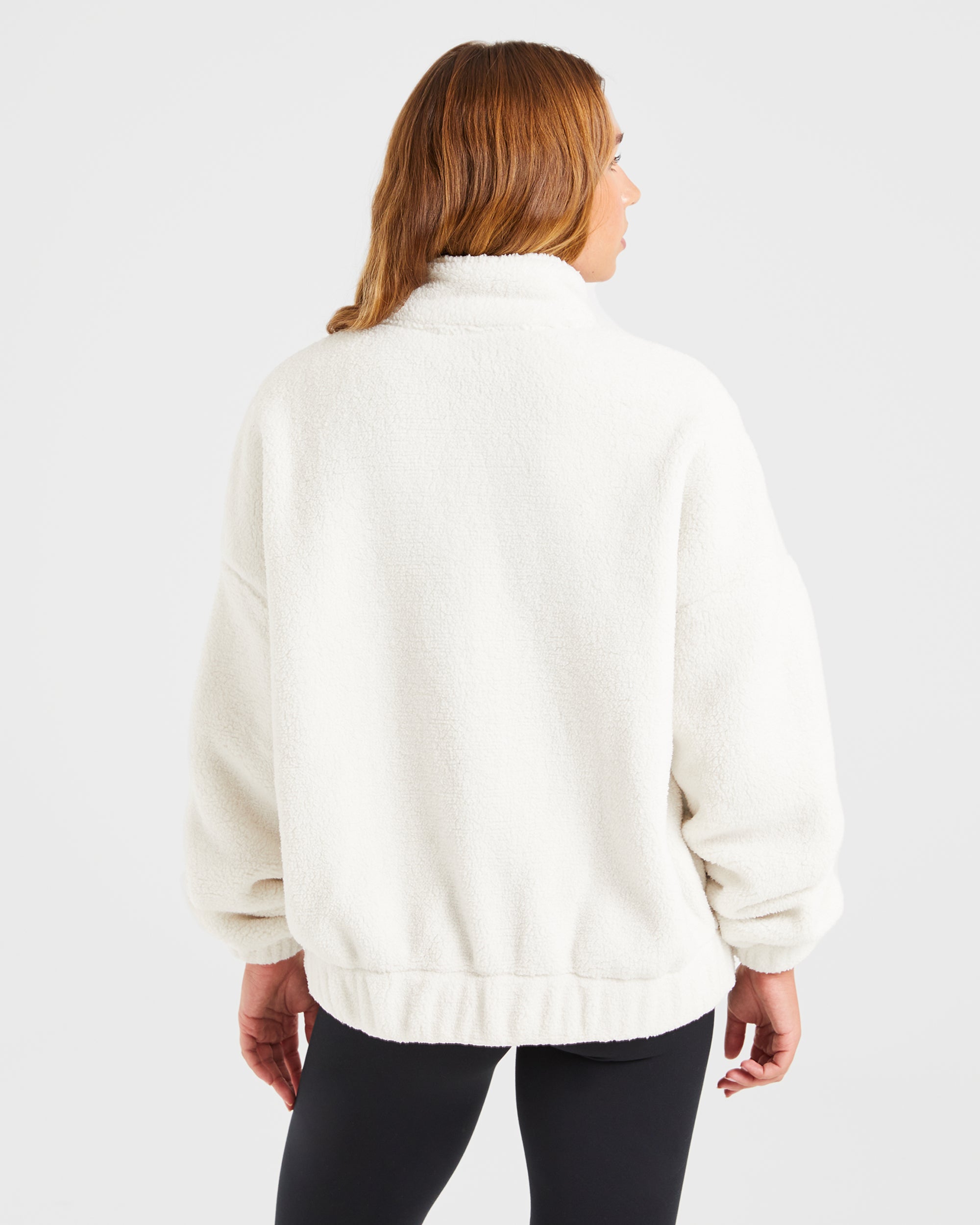 Chaqueta de Fleece Oversized con Cremallera Varsity - Crema