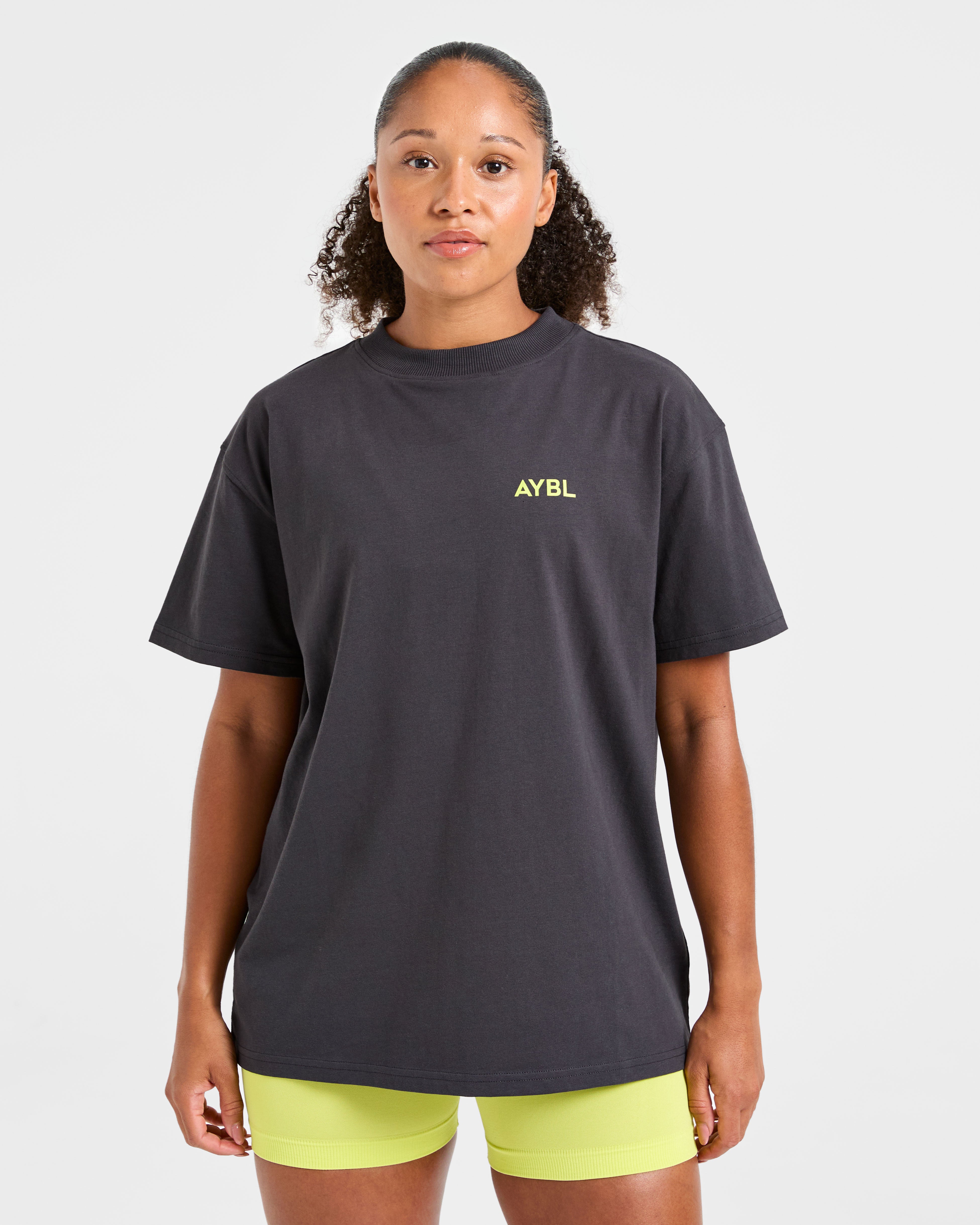 Camiseta Oversized con Estampado Lift - Grafito/Lima