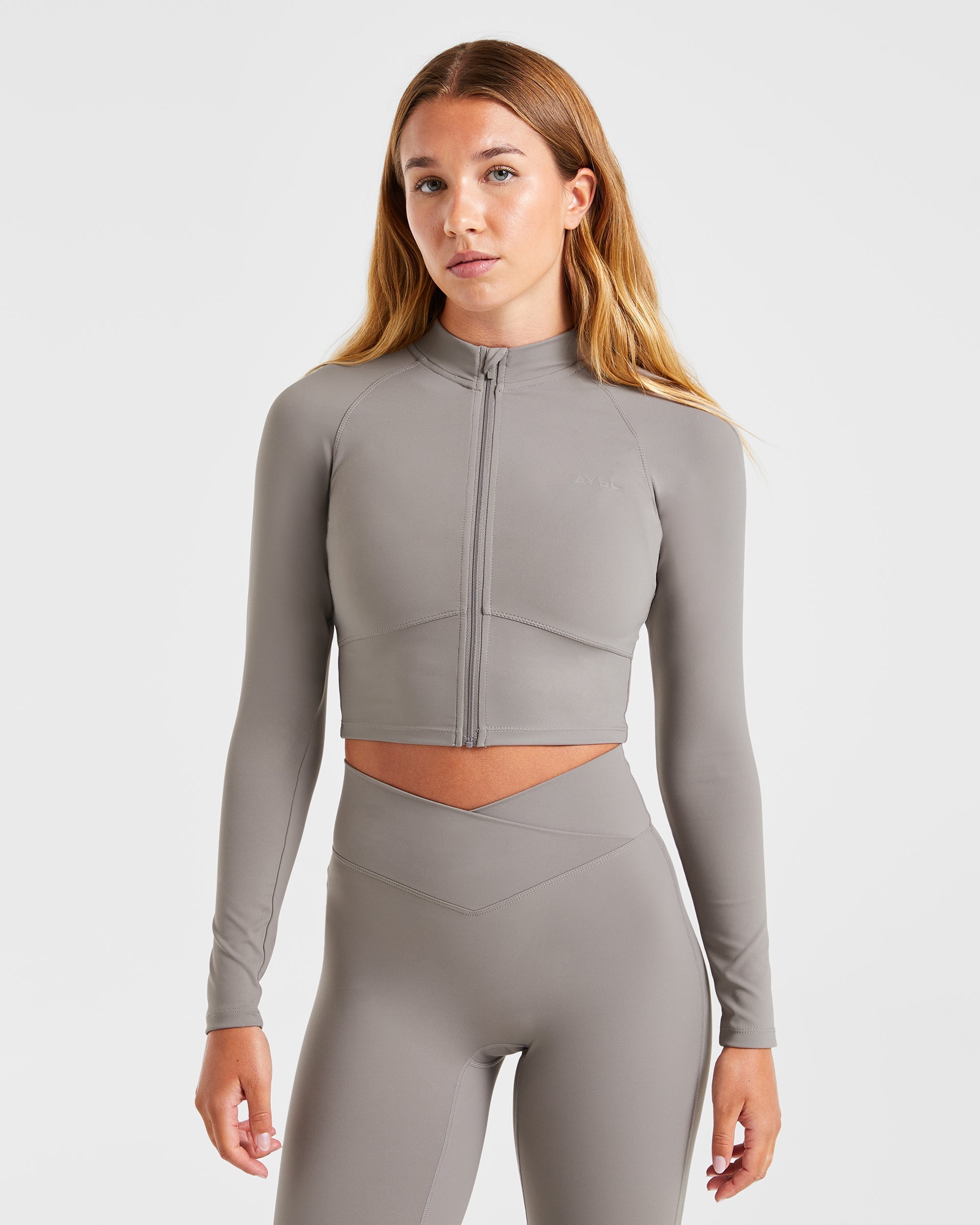 Chaqueta Sculpt Wrap con Cierre de Cremallera - Gris Humo