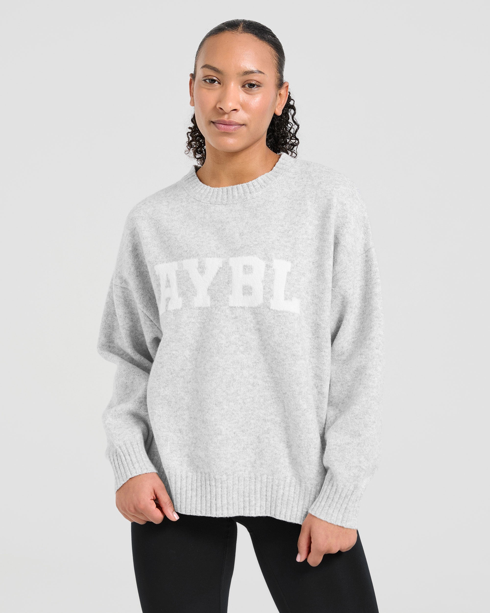Sweater Oversized de Punto Varsity - Gris Marfil