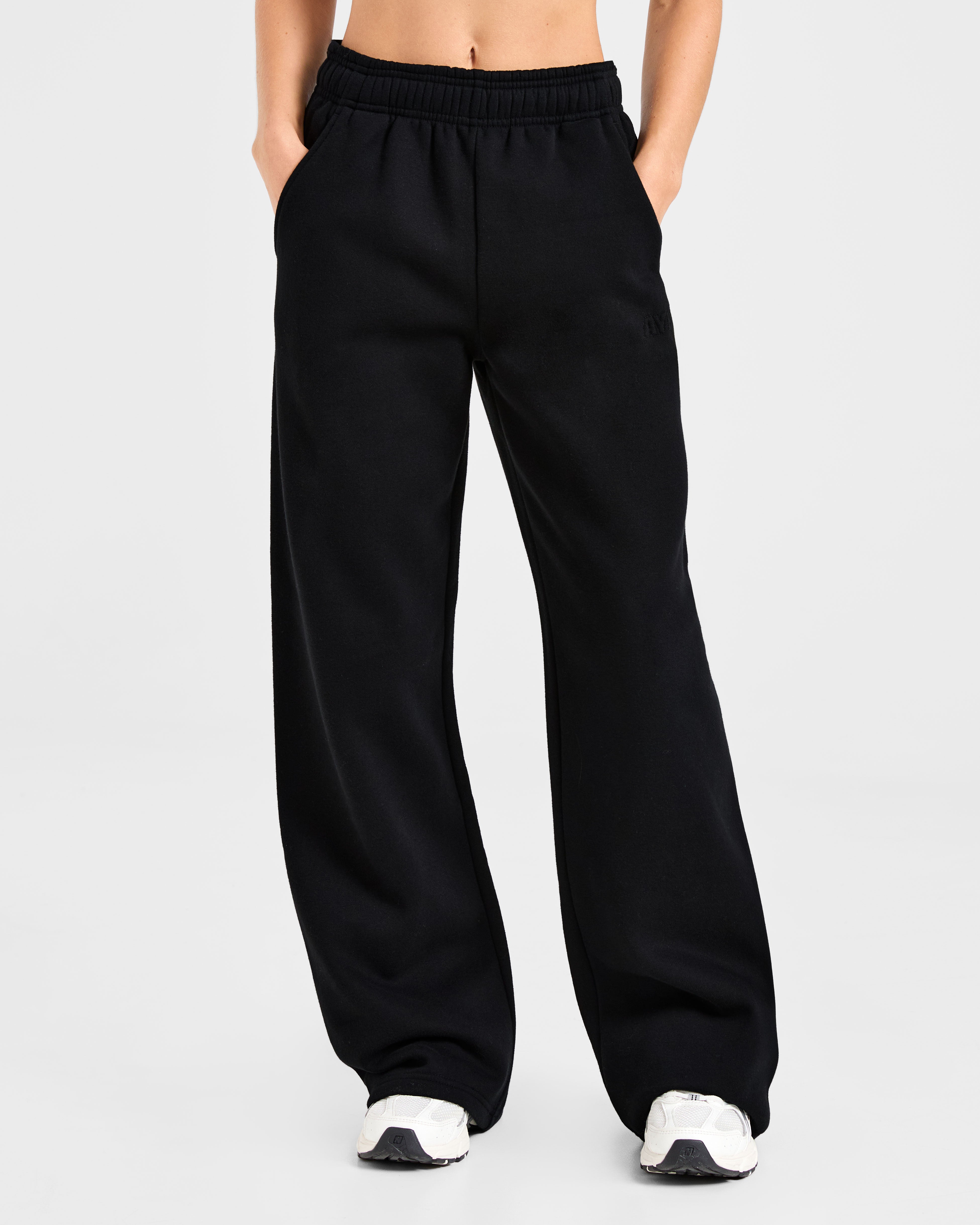 Pantalones Jogger Clásicos de Felpa Amplios de Pierna Recta - Negro