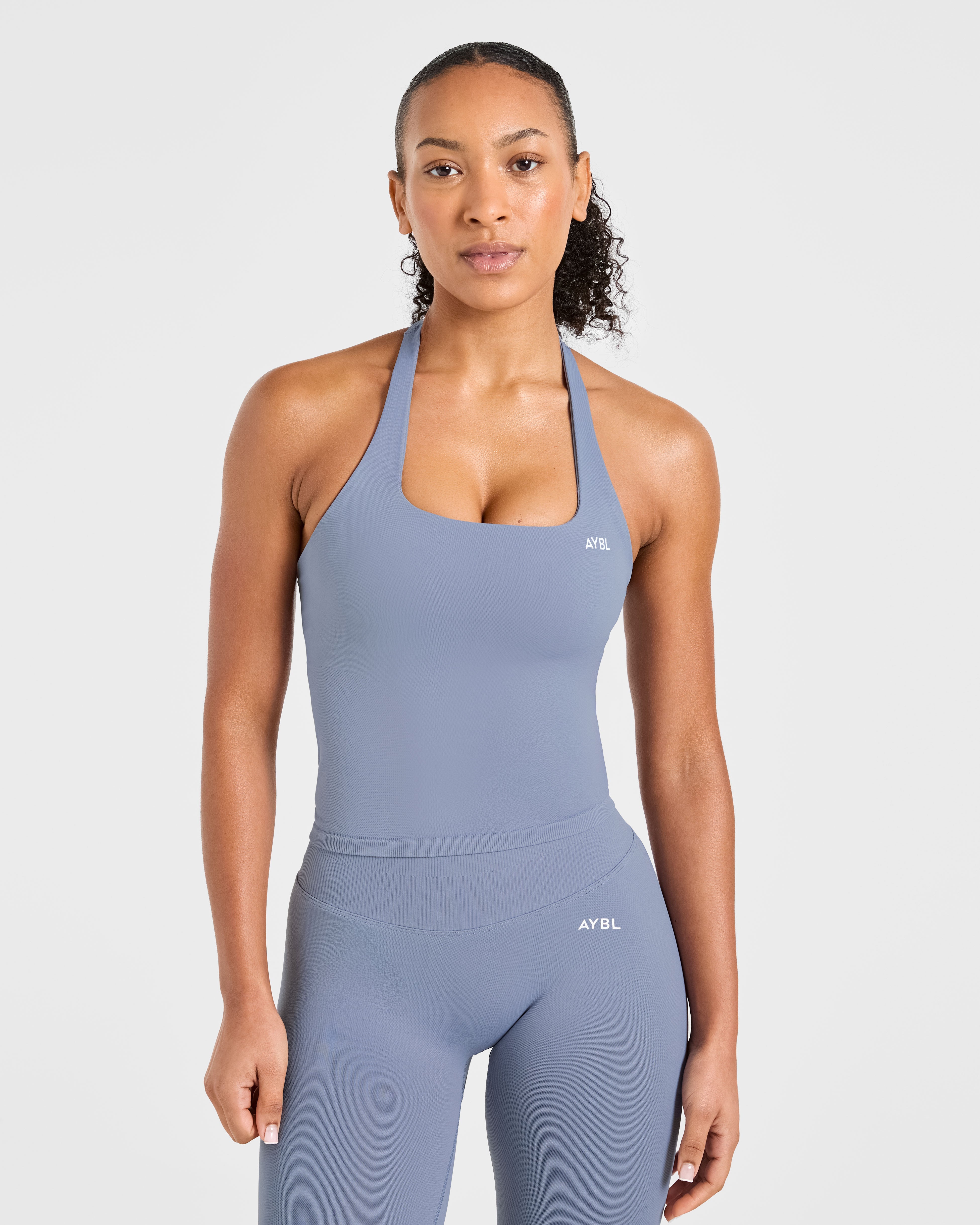 Mejora el top sin costuras de cuello halter - Azul pizarra