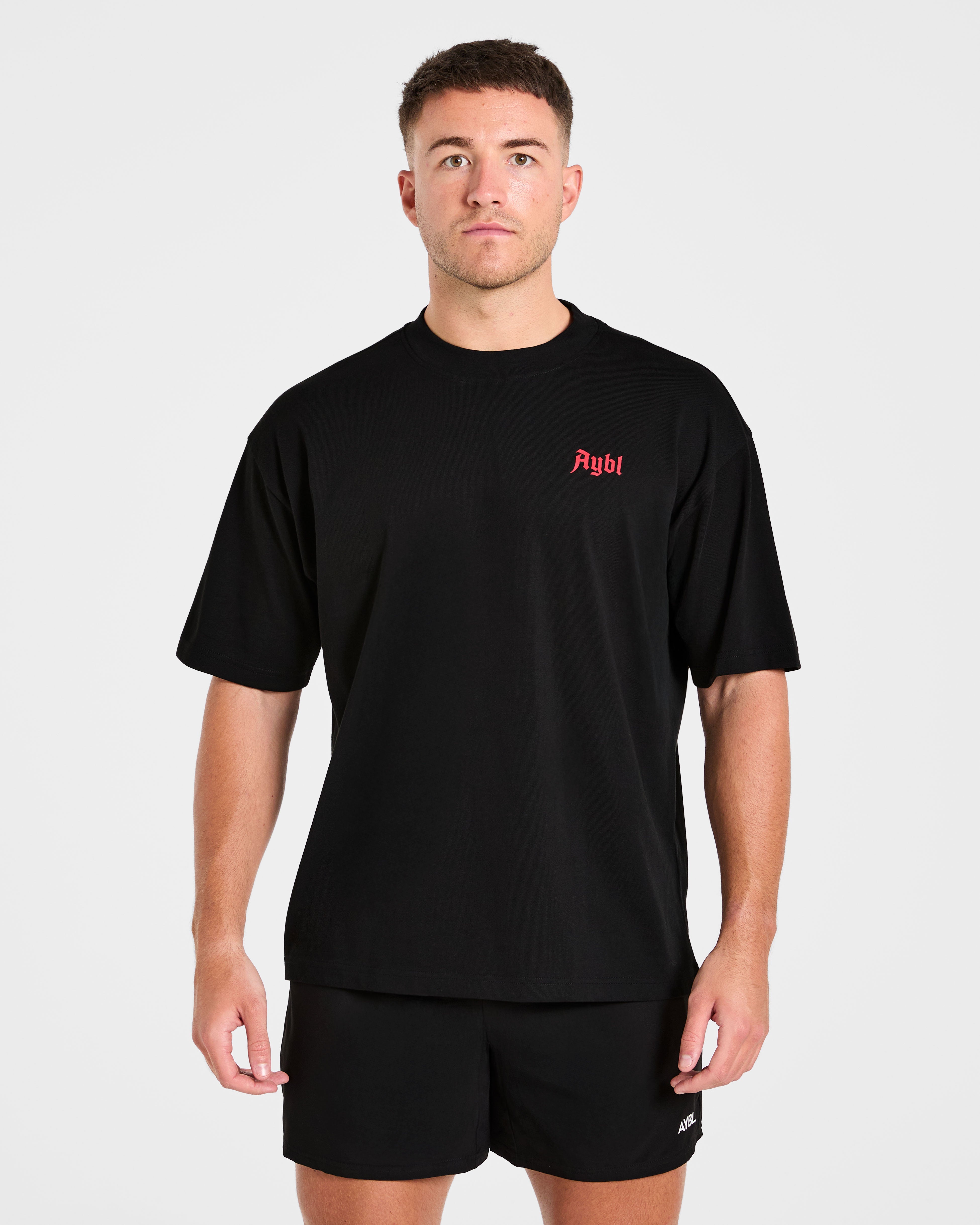 Camiseta Oversized Hecha para Levantadores - Negro/Rojo