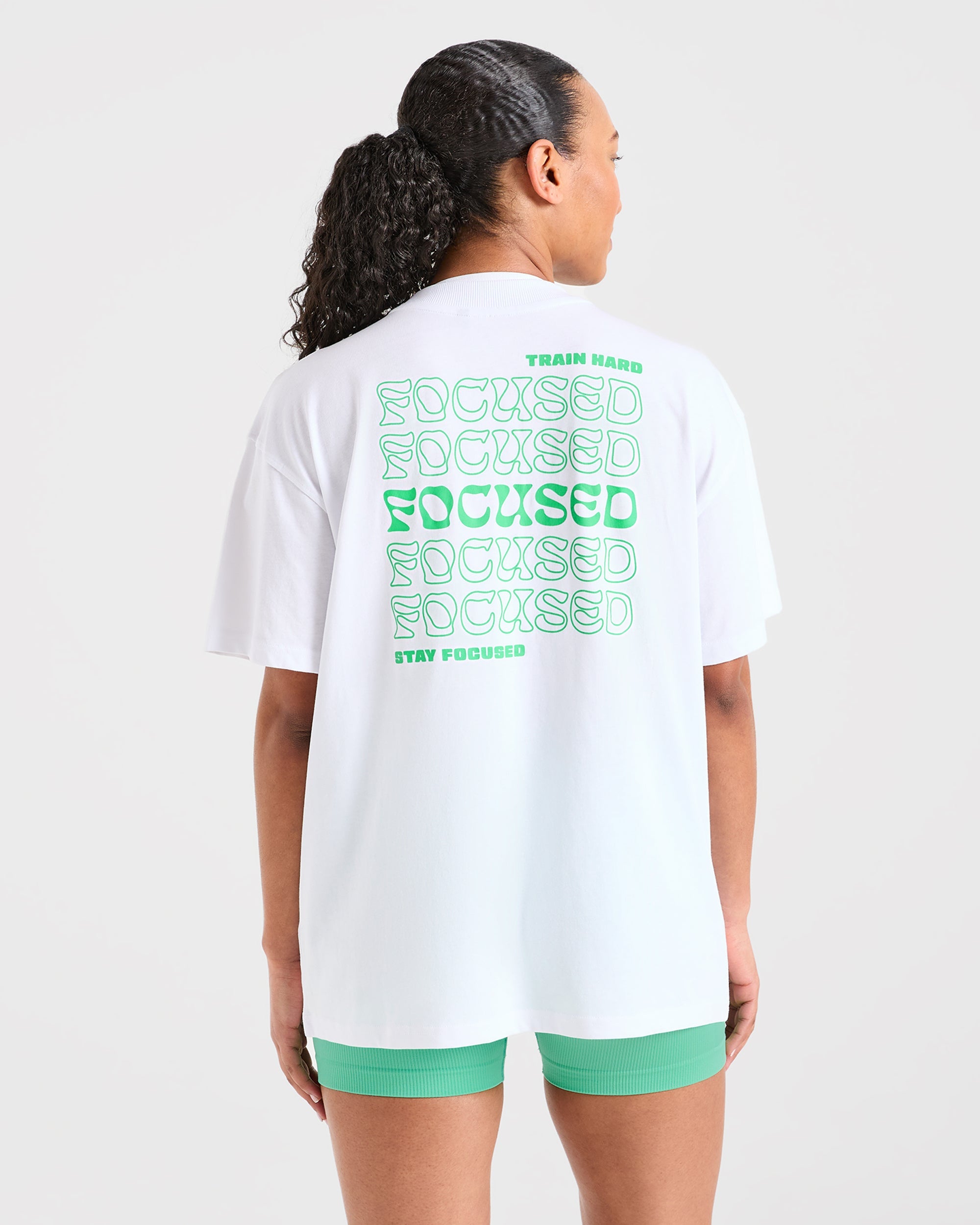 Camiseta Oversized con Estampado de Ondas Focalizadas - Blanco/Verde