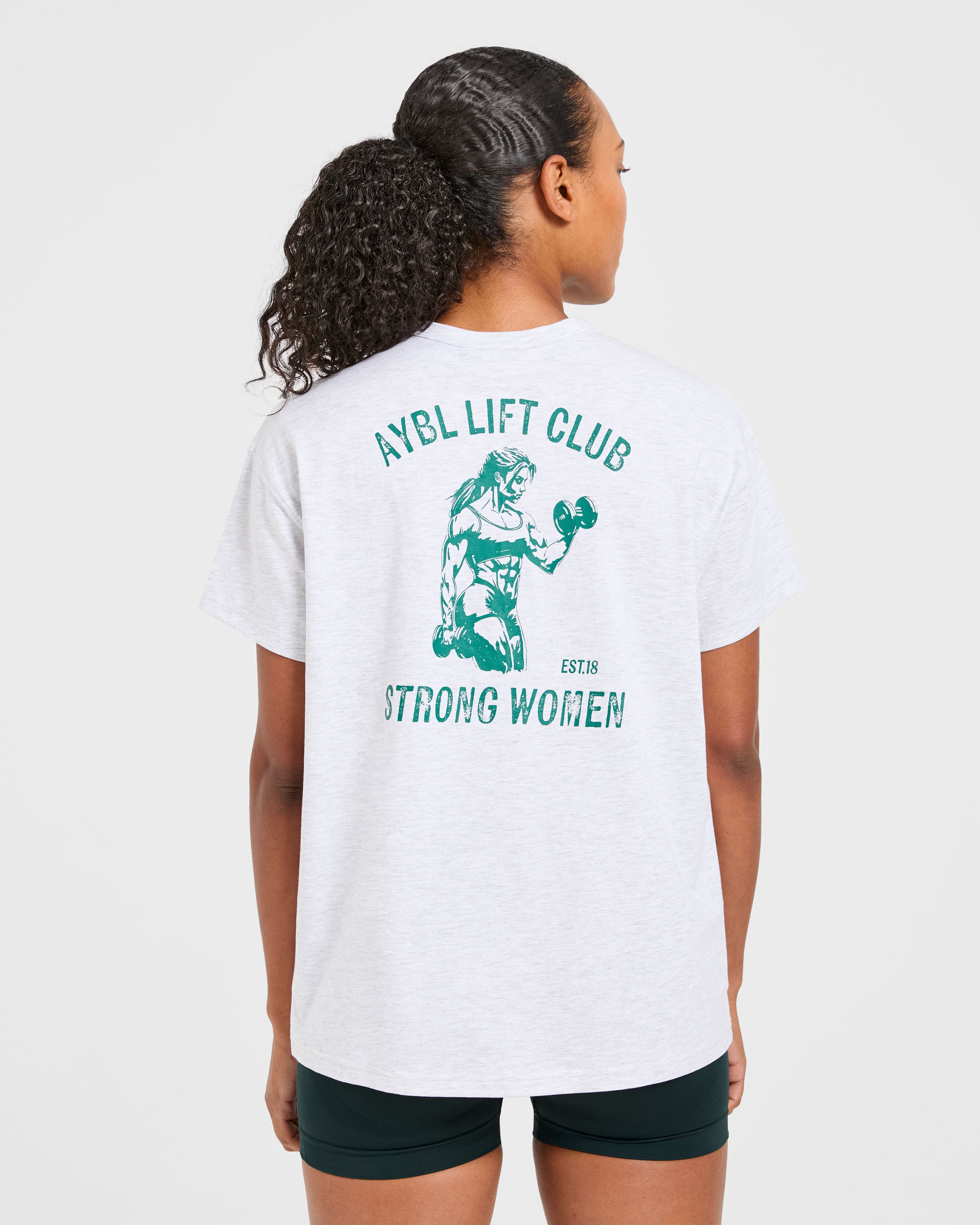 Camiseta Oversized con Estampado de Mujeres Fuertes - Gris Marfil/Verde