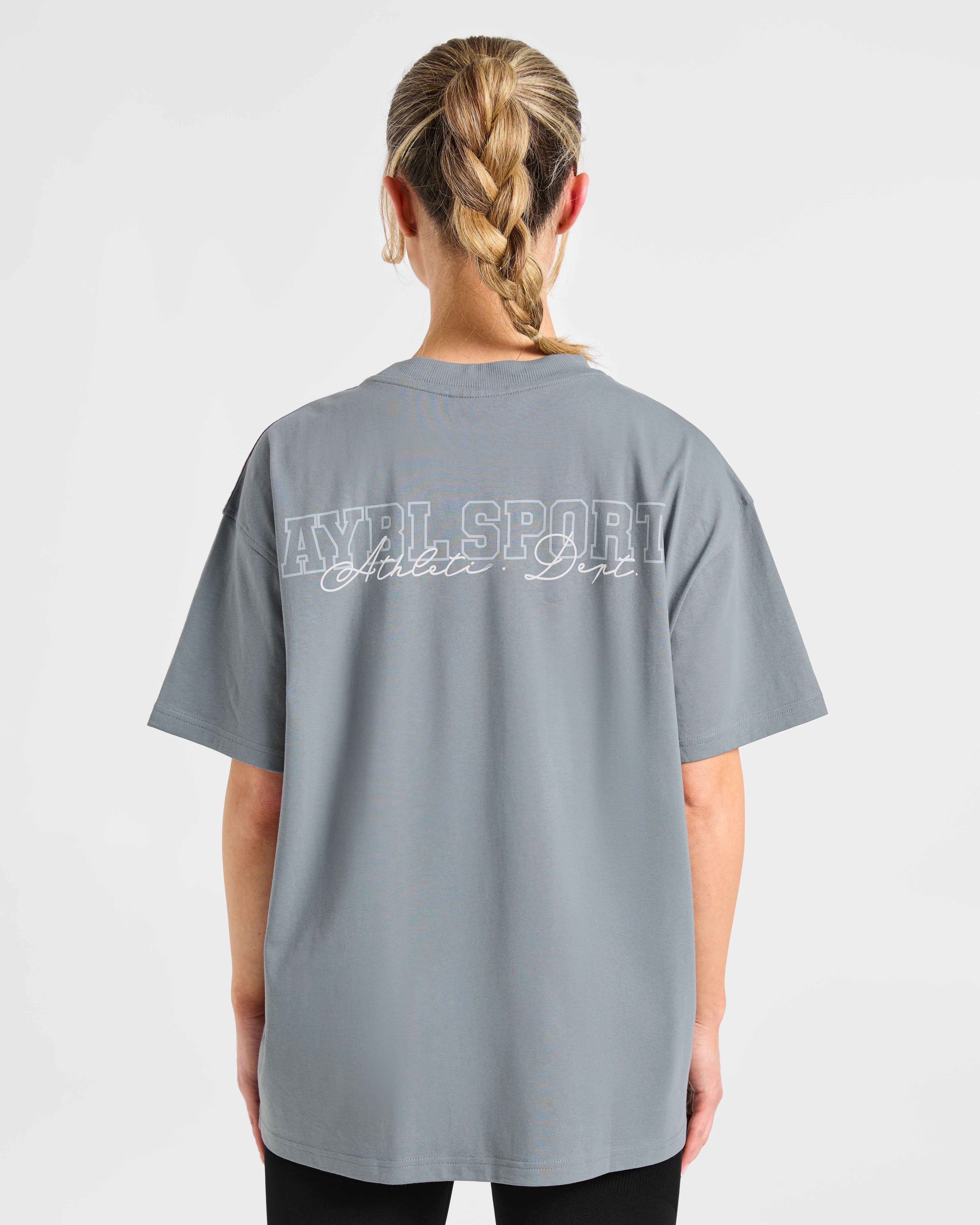 Camiseta Oversized de Varsity Dept. - Gris Plomo