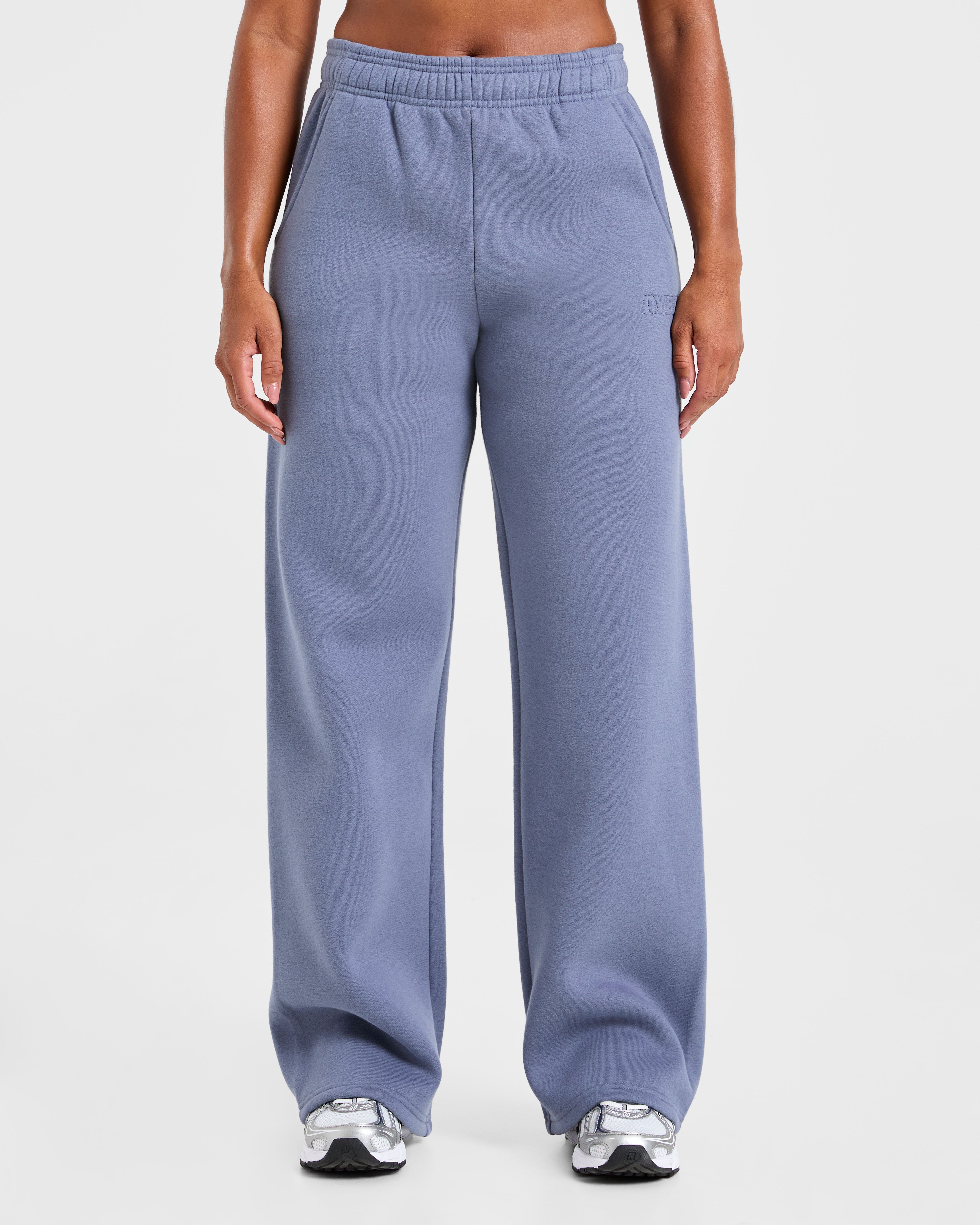 Pantalones Jogger Clásicos de Felpa Oversized con Pierna Recta - Gris Azulado