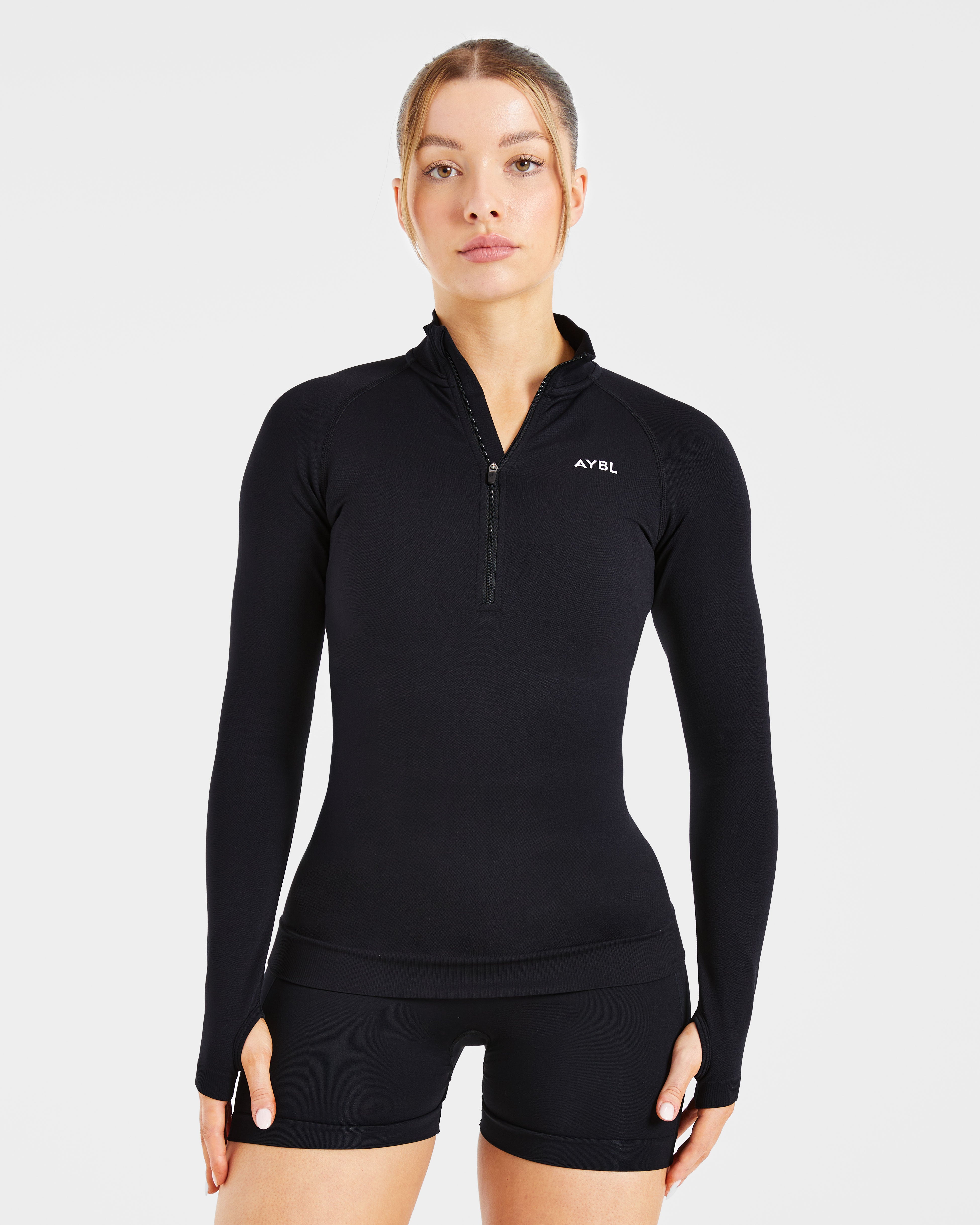 Essential Seamless 1/2 Zip Pullover - Negro