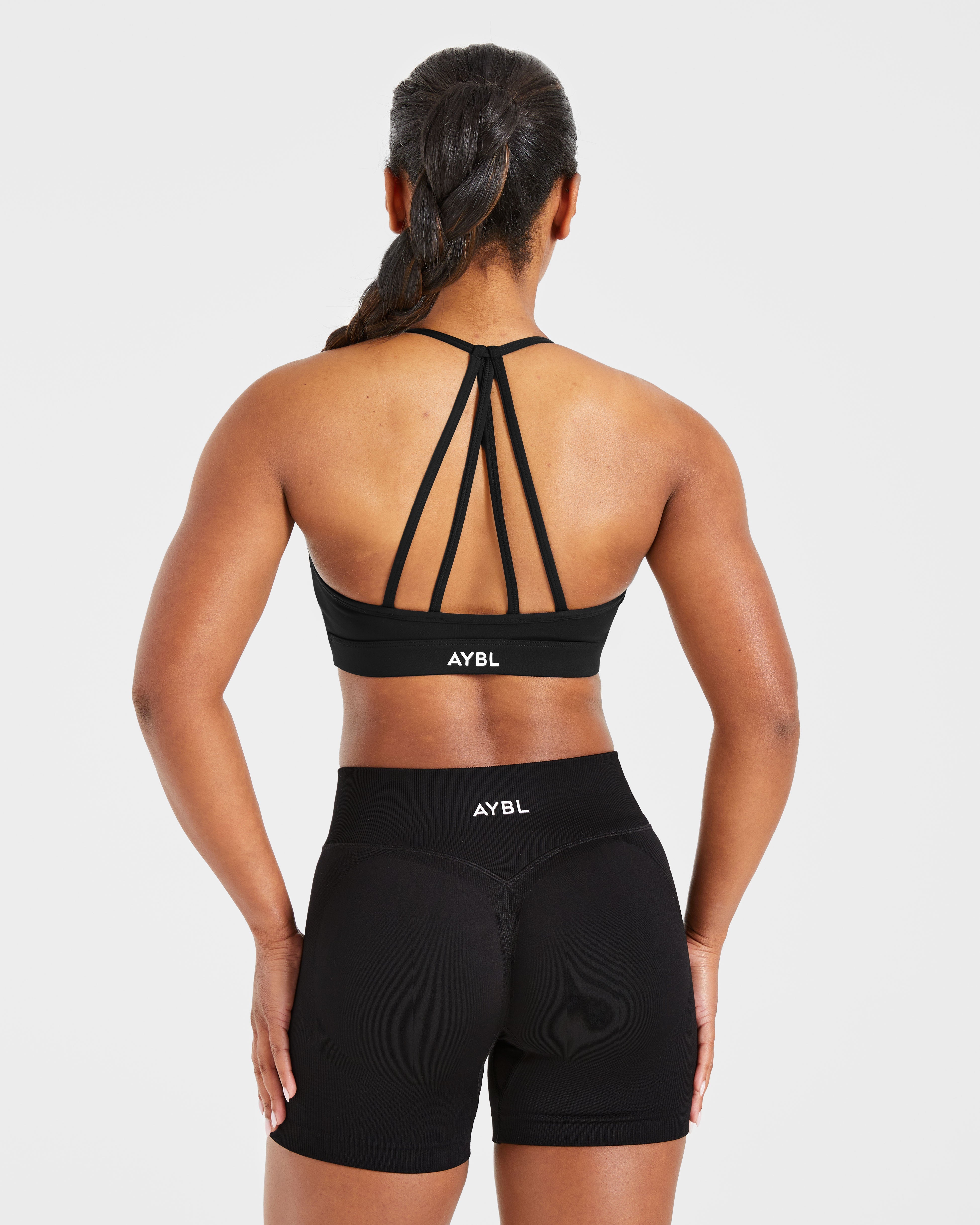 Sports Bra Básico con Escote en V y Tirantes - Negro