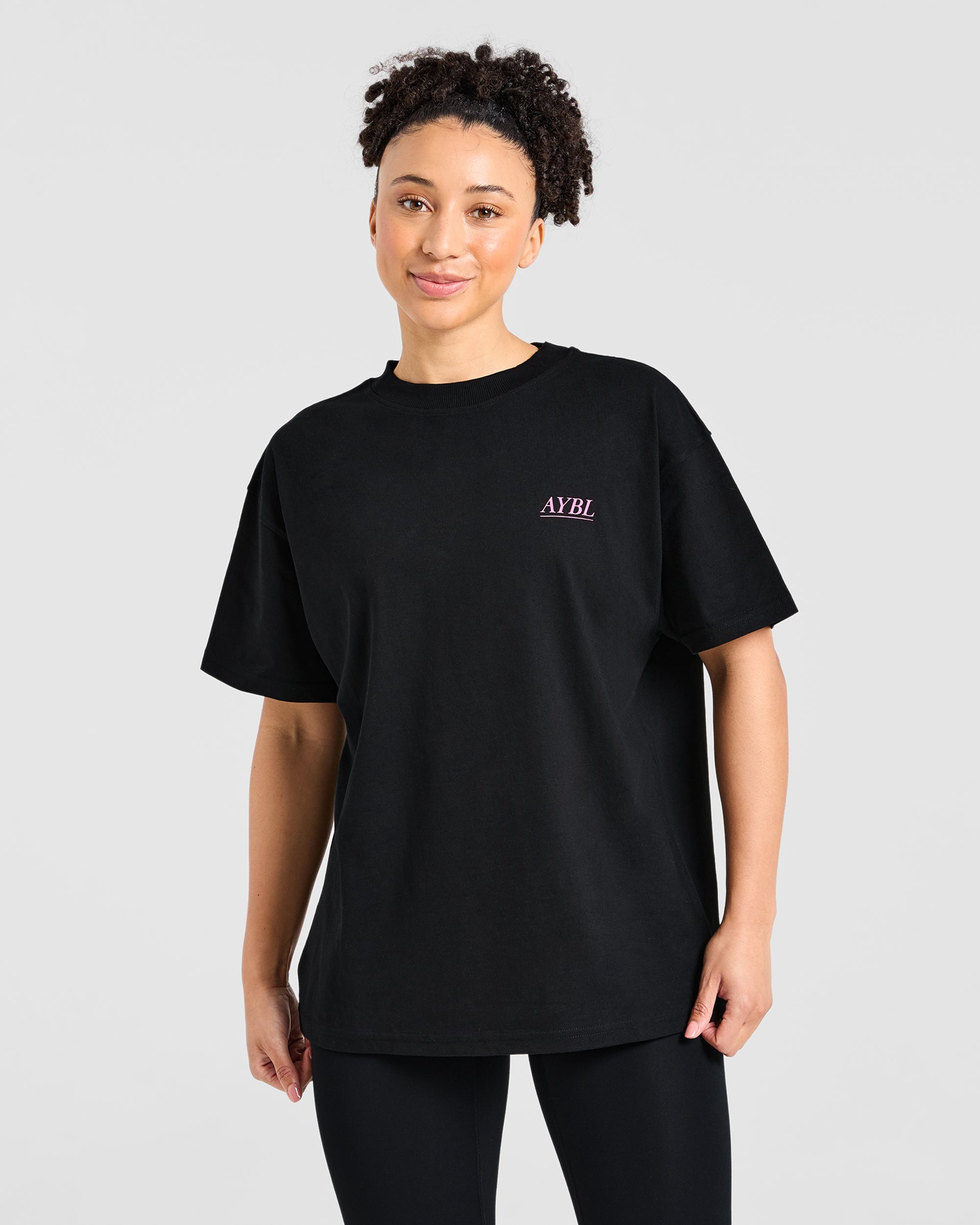 Camiseta Ilustración de Levantamiento de Pesas - Negro/Rosa