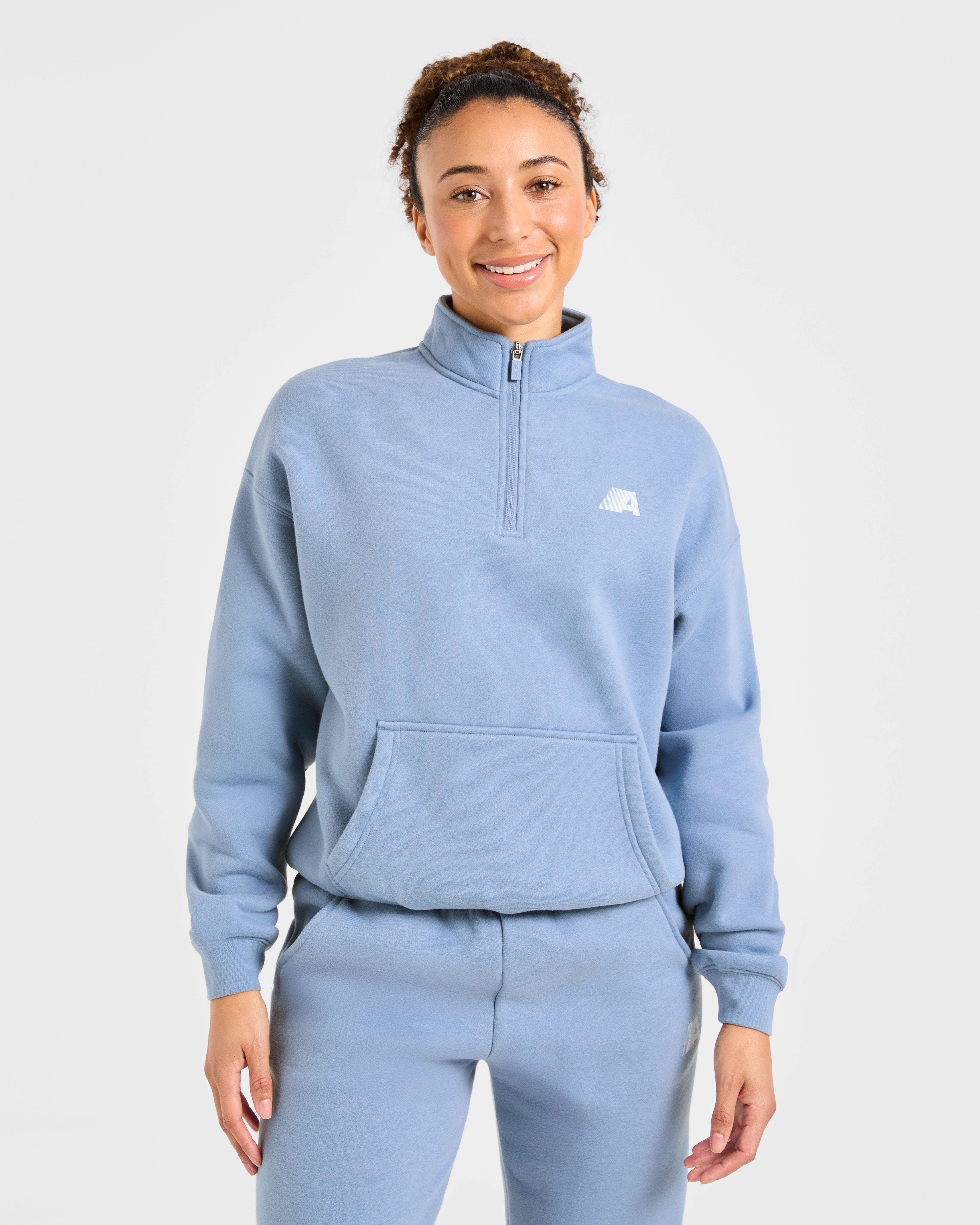 Pulóver Oversized de 1/4 Cierre Retro Athletics - Azul Vintage