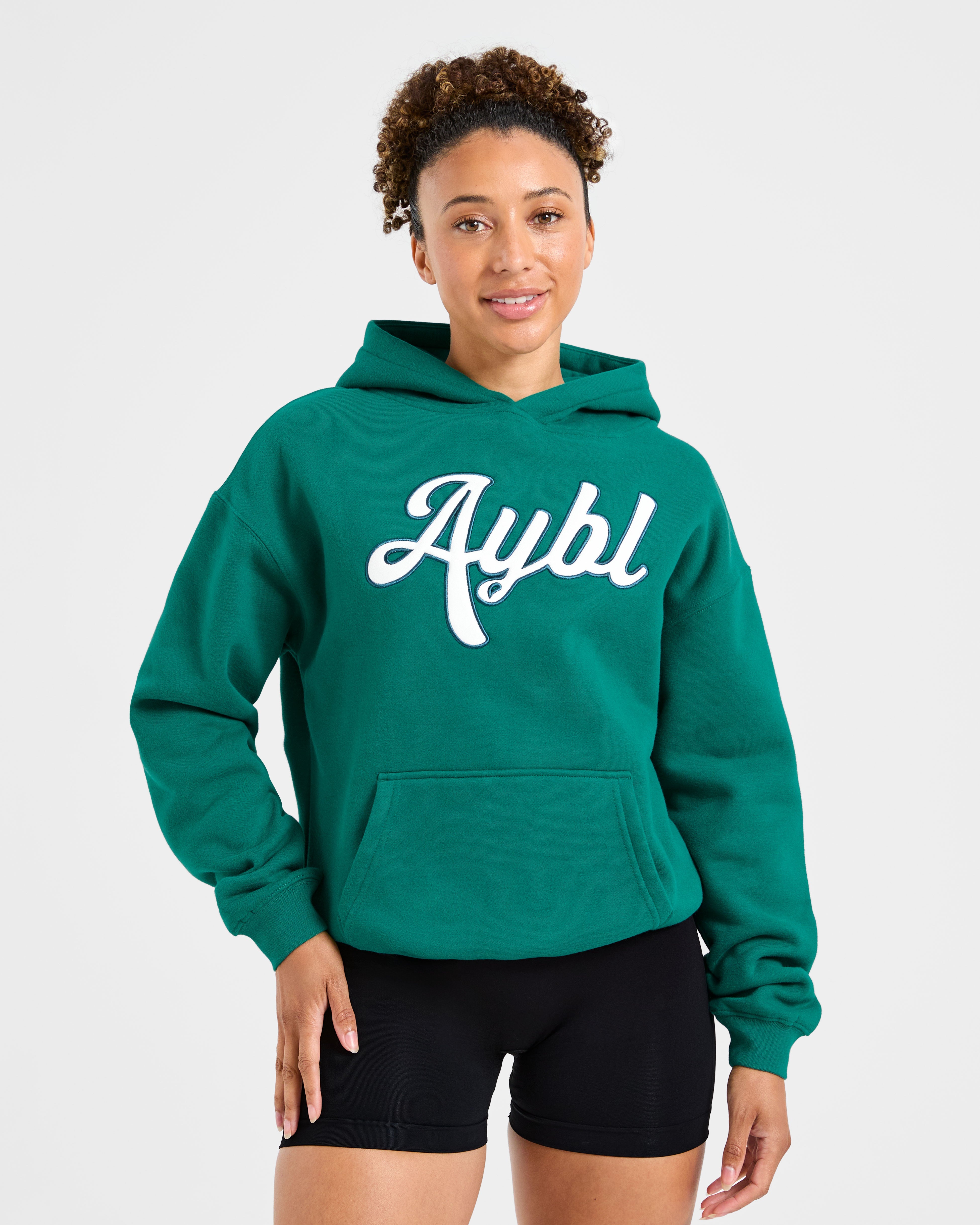 Sudadera Oversized con Bordado de Letras - Verde Deportivo