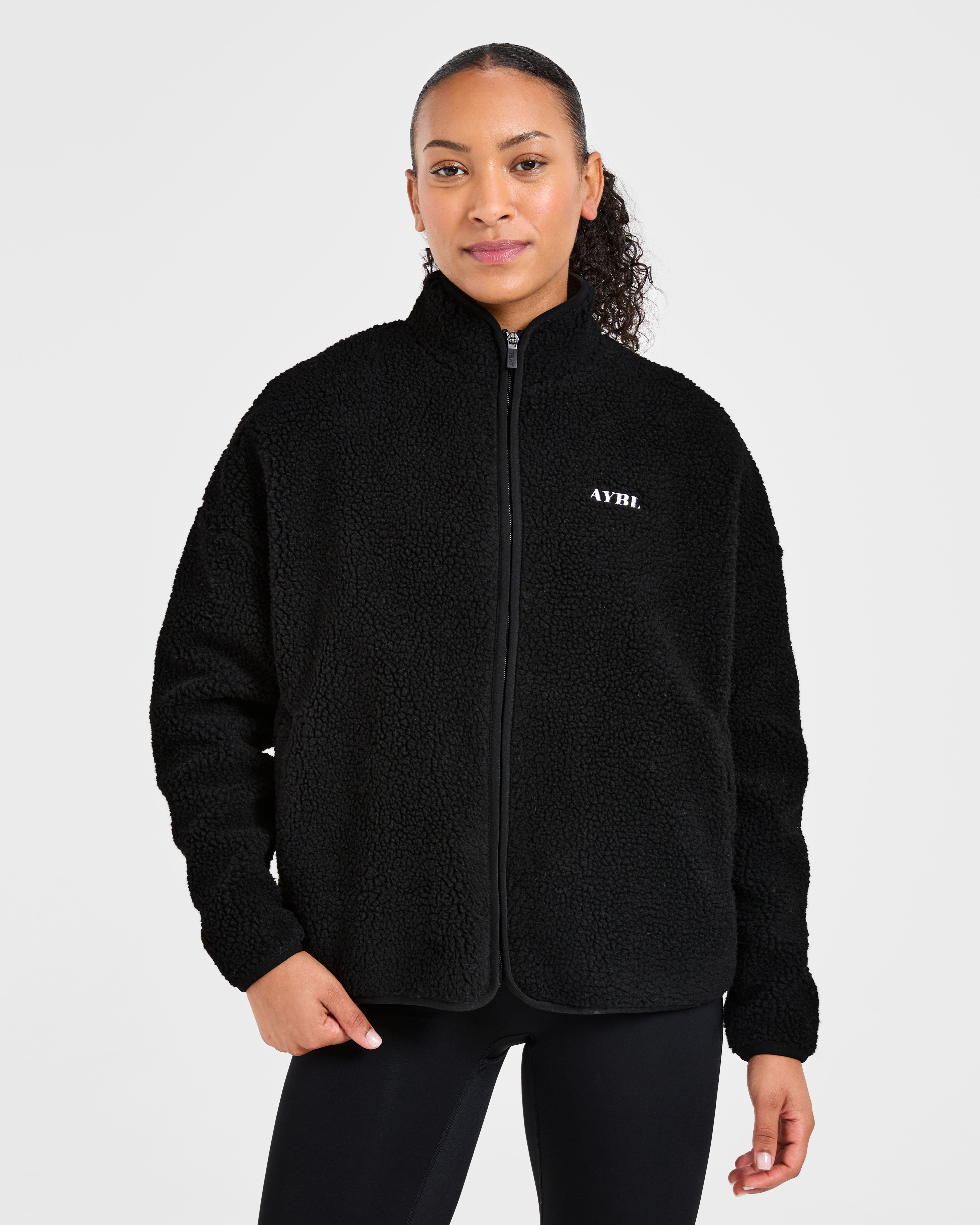Chaqueta de Fleece con Cremallera Amplia - Negro