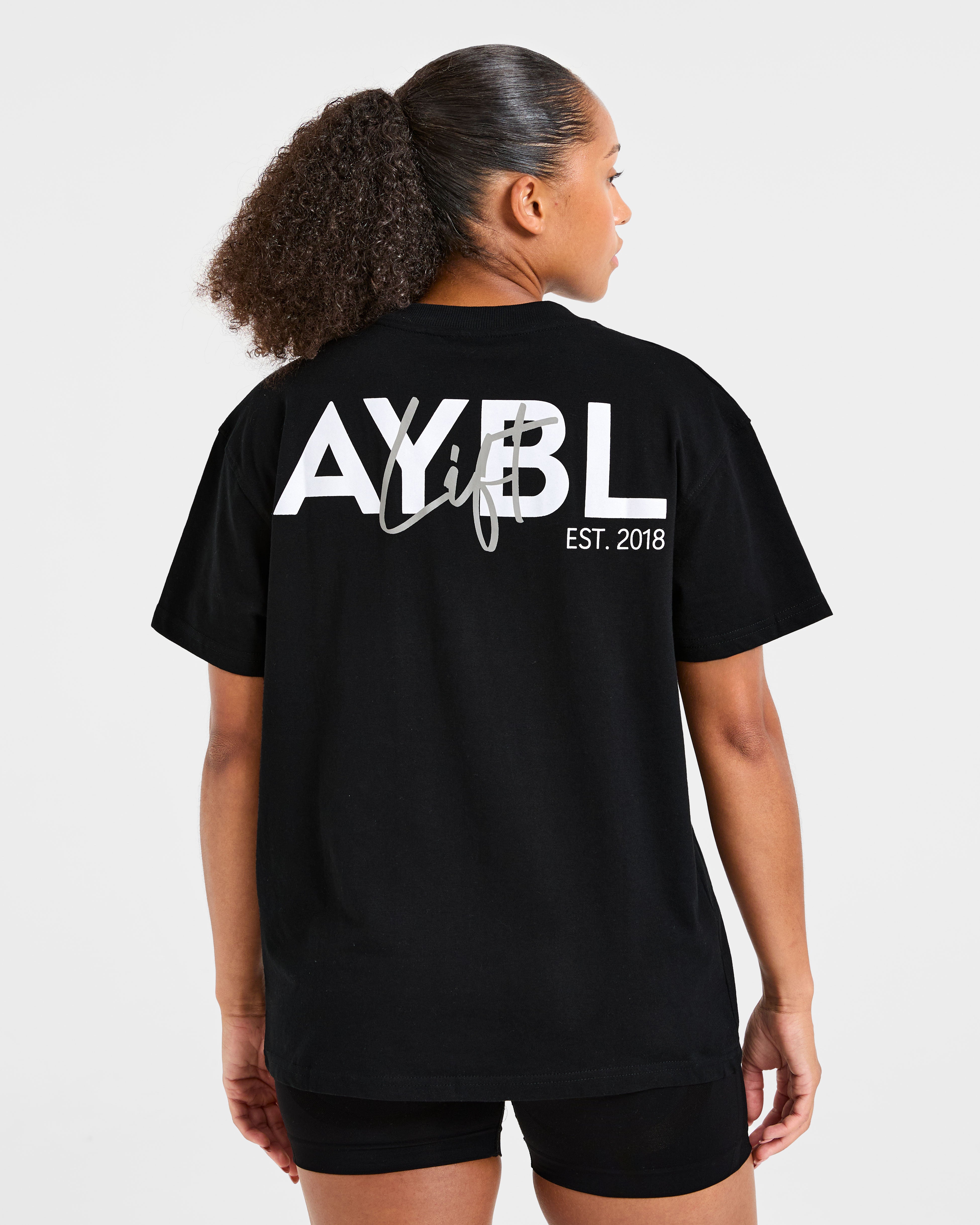 Camiseta Oversized con Estampado Lift - Negro