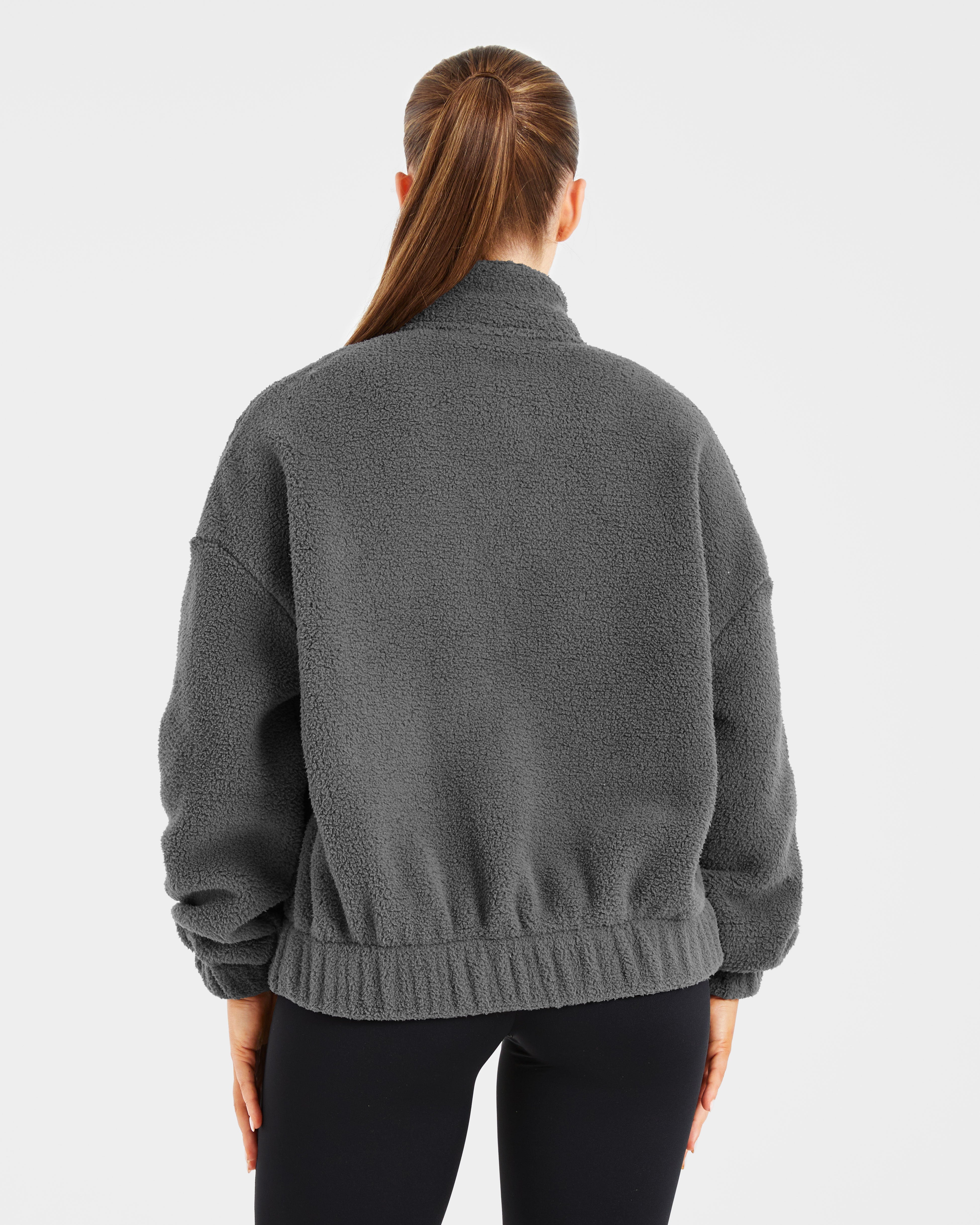 Chaqueta de Fleece Oversized con Cremallera Varsity - Gris