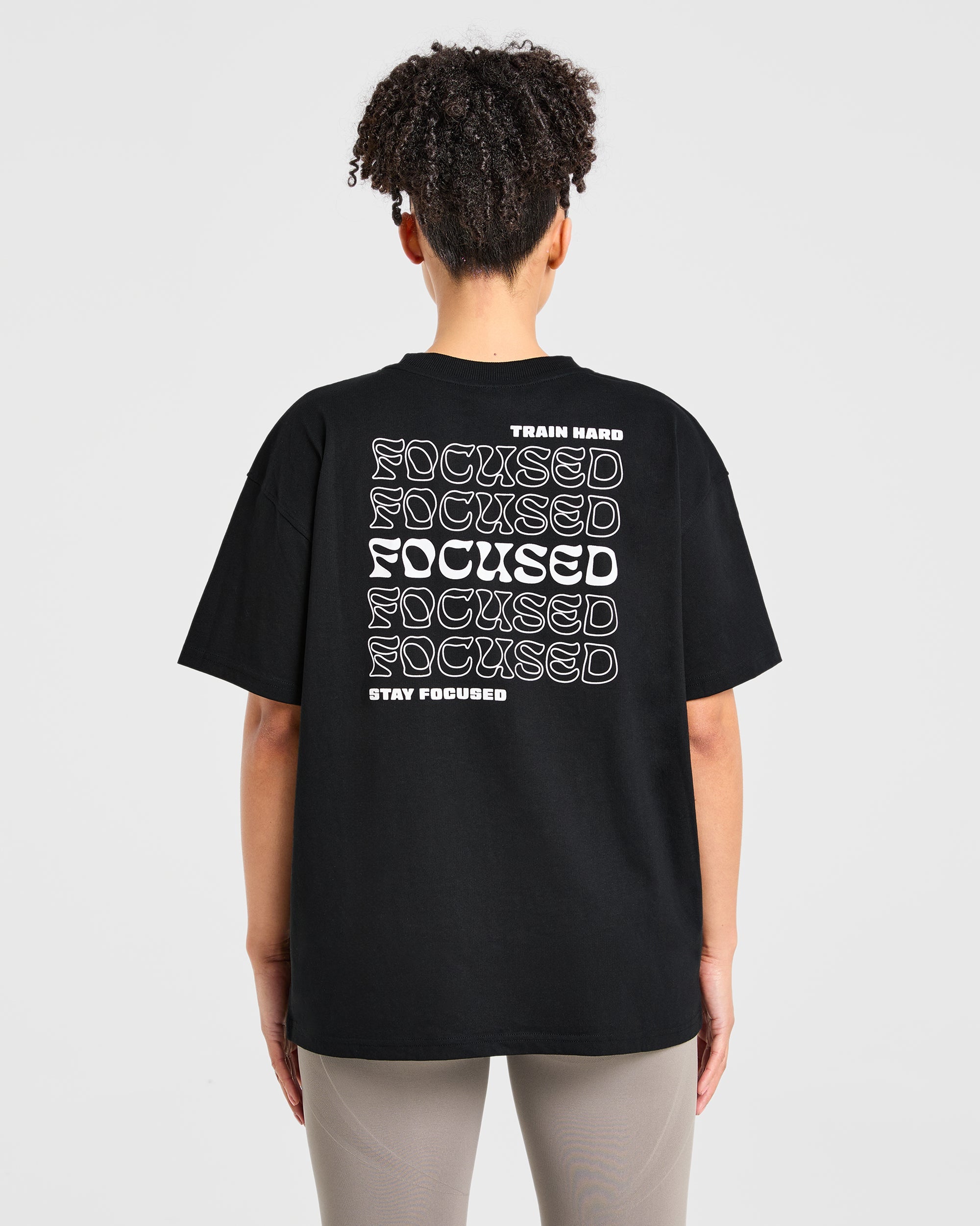 Camiseta Oversized con Estampado de Ondas Focadas - Negro