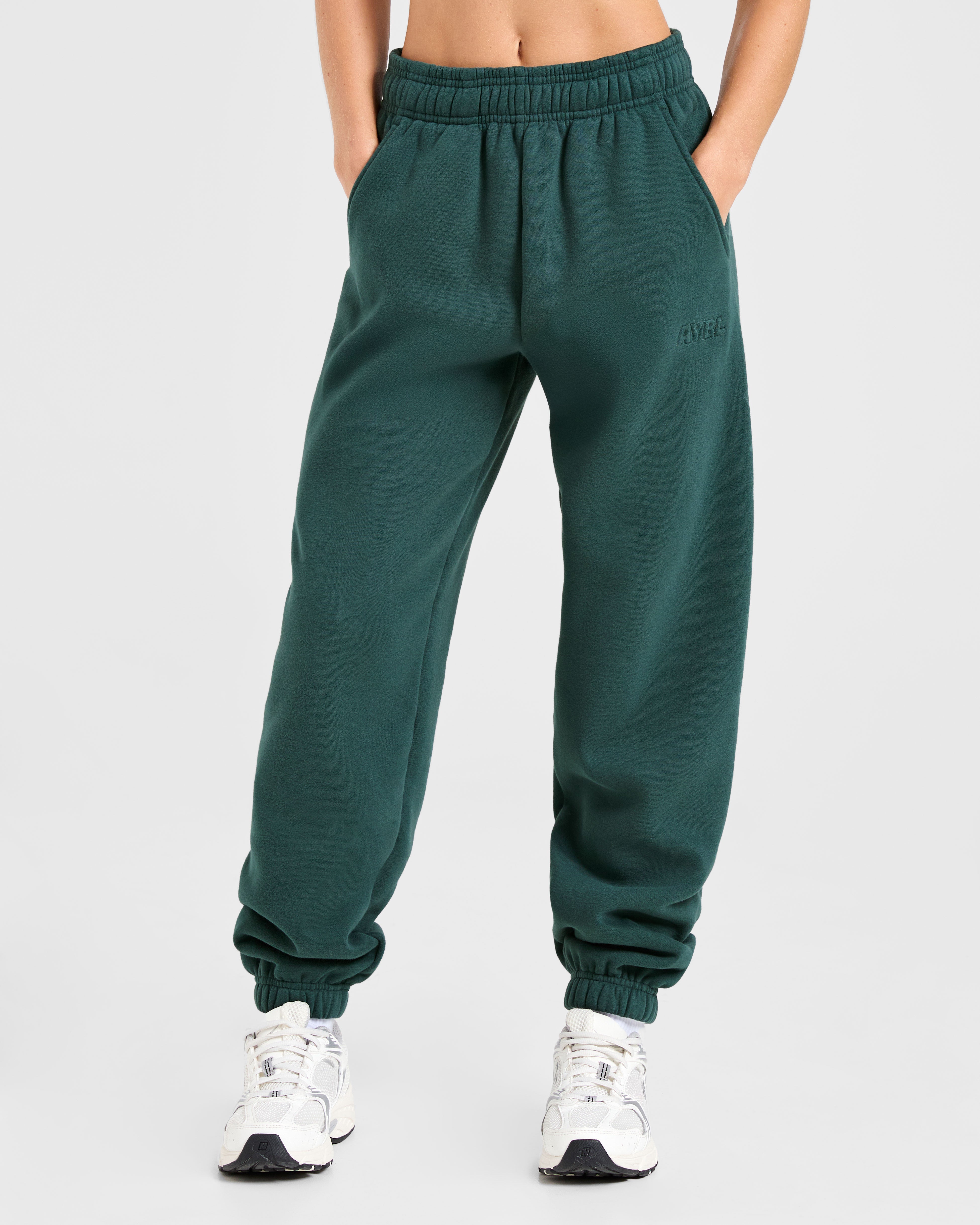 Pantalones Jogger Clásicos de Felpa Amplios - Verde Pino